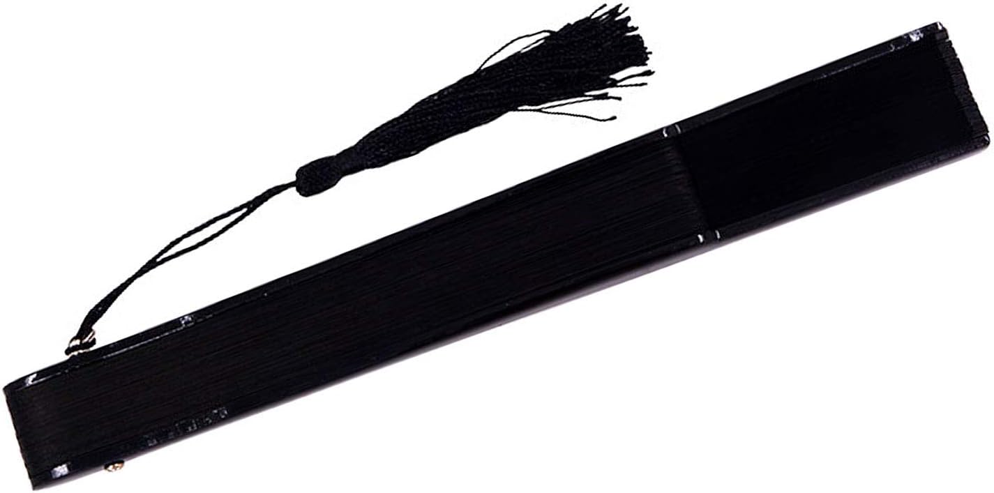 Amajiji 8.27"(21cm) Hand Held Bamboo Silk Folding Fan Hand Fan,Chinese/Japanese Charming Elegant Vintage Retro Style,Women Ladys Girls Best Gifts (Black-2)