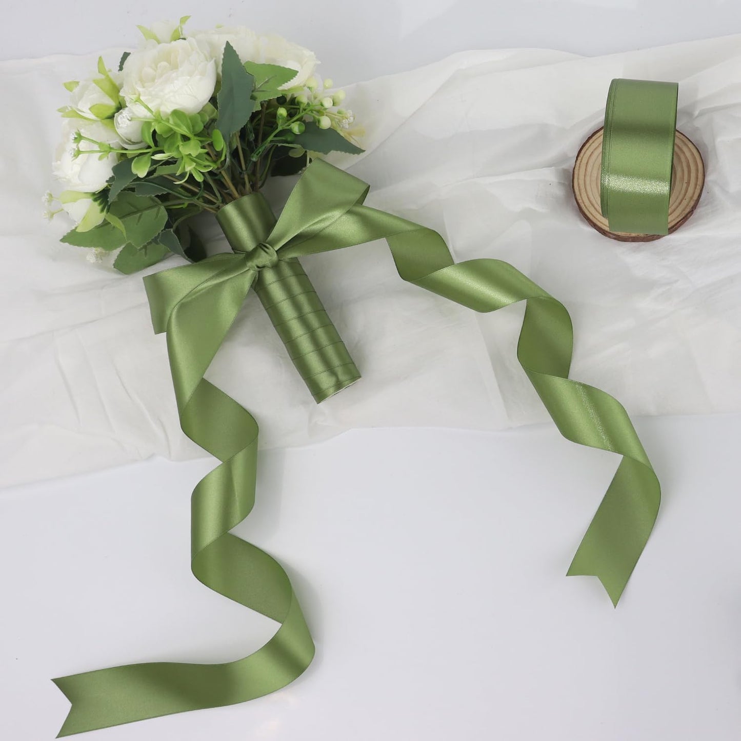Olive Green Solid Satin Ribbon 1-1/2 Inch 50 Yards Solid Polyester Fabric Ribbon for Gift Wrapping Wedding Christmas Baby Shower Birthday Party Decoration Handmade Immortal Flower Craft