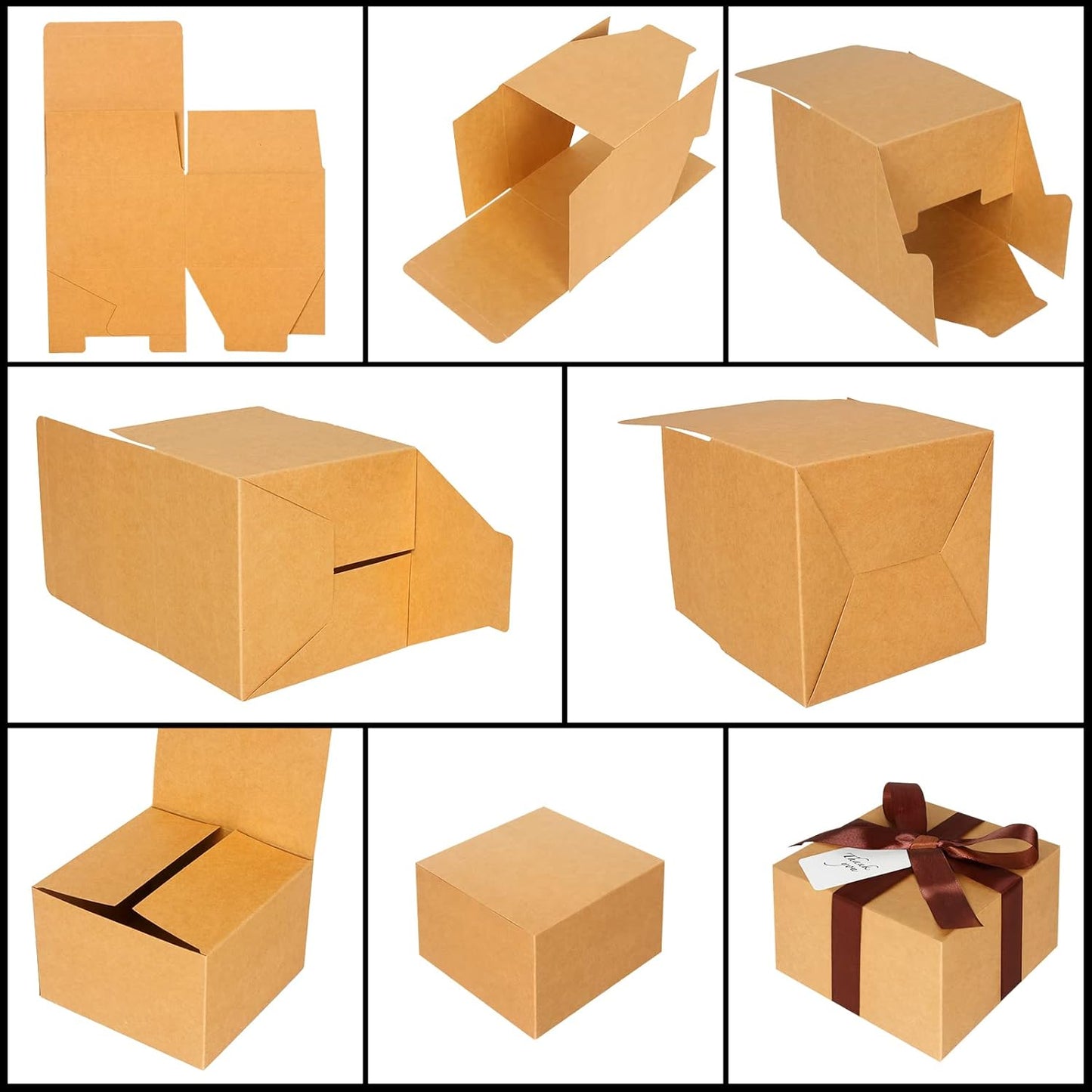 COTOPHER Small Gift Boxes 10 Pack 6x6x4 inches Brown Gift Boxes with Lids for Gifts, Crafting, Wedding Party Favor, Cupcake Box, Candy, Bridesmaids Proposal Box