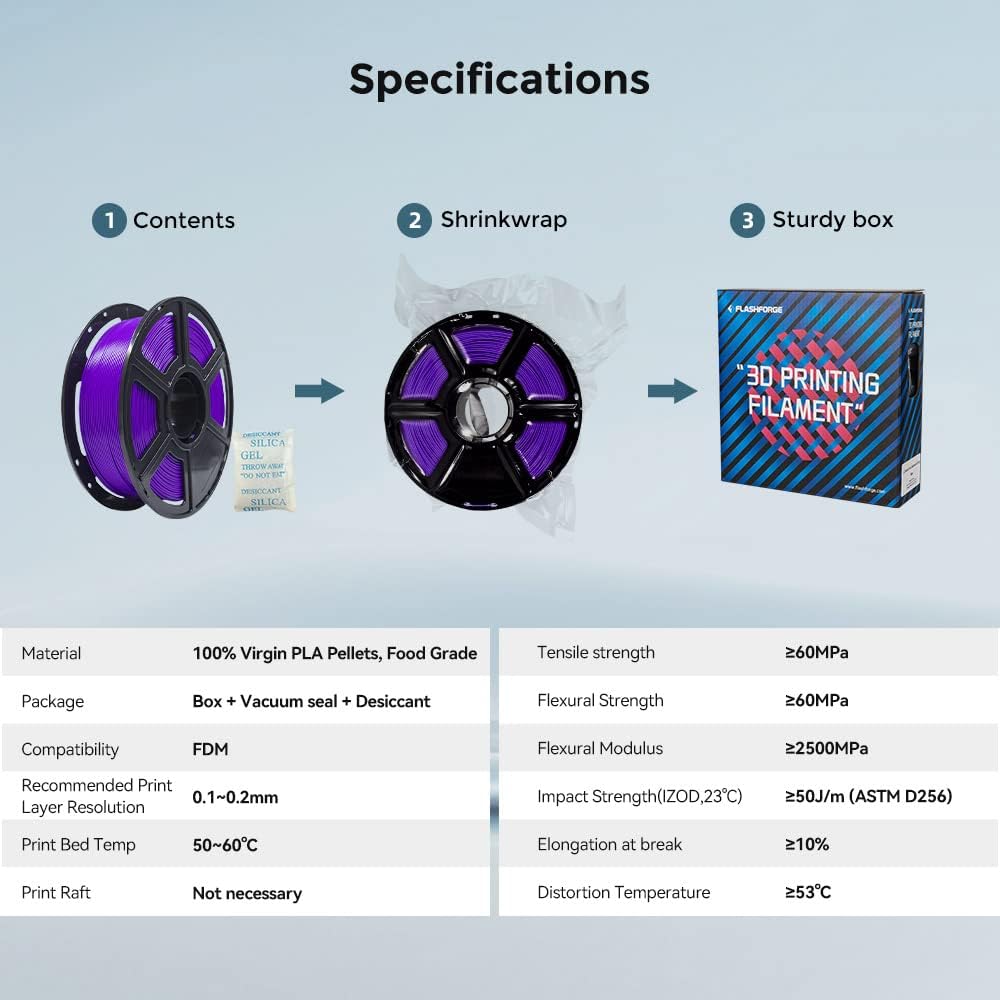 FLASHFORGE 3D Printer Filament, PLA PRO Filament 1.75mm, 1KG Spool (2.2lbs), Dimensional Accuracy +/- 0.02mm for FDM 3D Printers, Better Tenacity & No Knotting (Purple)
