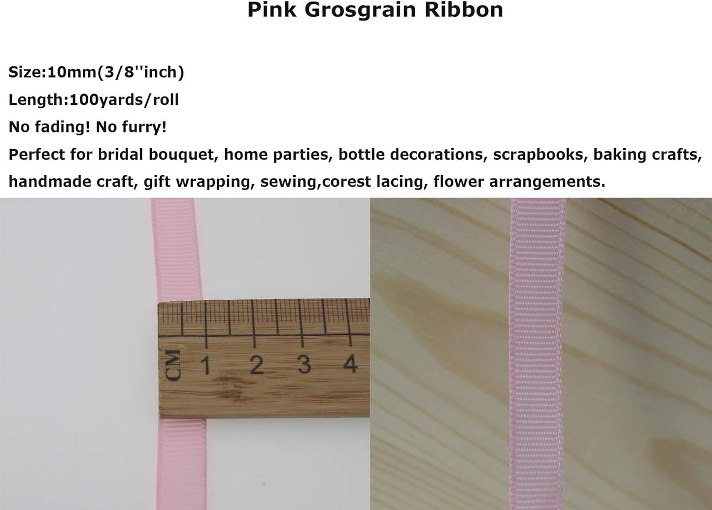 Jesep One Roll 100 Yards 3/8" Soild Grosgrain Ribbon Boutique Gift Wrapping Package Ribbon, DIY Crafts Bow Hair Headband Accessories Assorted Ribbon#123 (3/8" 10mm, Pink)