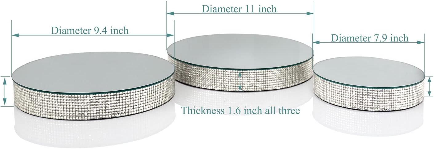 GIMORRTO Diamond Display Riser Stands 3 Set, Glam Accent Table Display Platform for Decorative Pieces, Mirrored Showpeice 3 Pack, Centerpiece Displayer (Round 3PC)