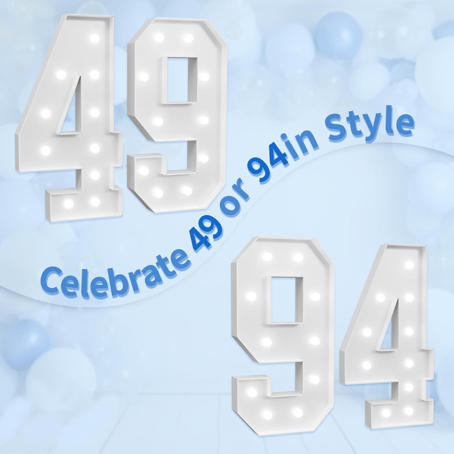 Marquee Numbers Large 49th-Birthday Decorations: 4ft Light Up Number Party Decor 49 Year Old Women And Men 94th Birthday Decoration Backdrop 94 Anniversary Cardboard Big Mosaic Balloon Frame Number 49
