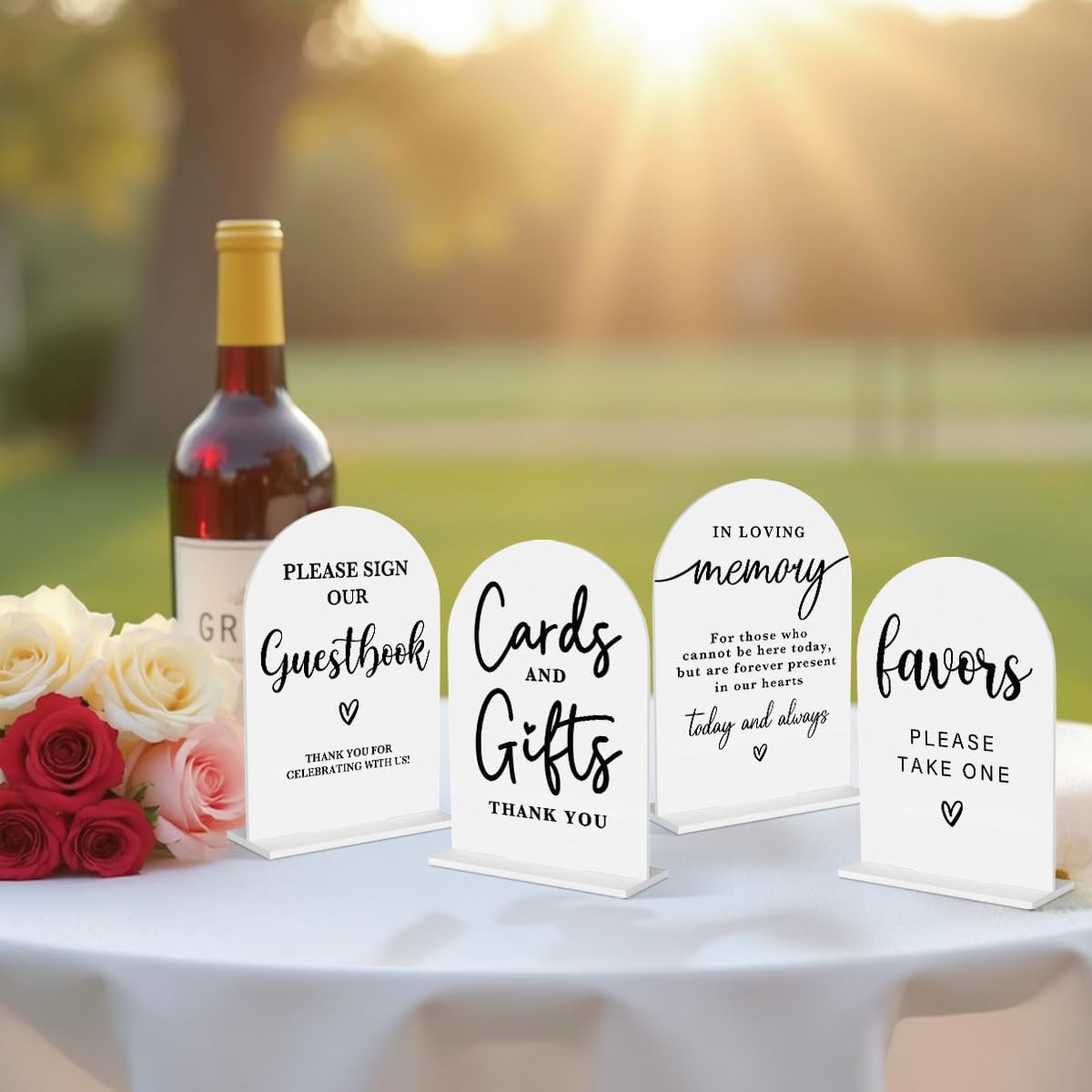 4 Pcs Acrylic Wedding Signs for Ceremony and Reception, Bridal Shower Decorations, Cards and Gifts Signs, Guest Book Sign, Arch Acrylic Table Top Sign with Holder for Wedding Reception (White)