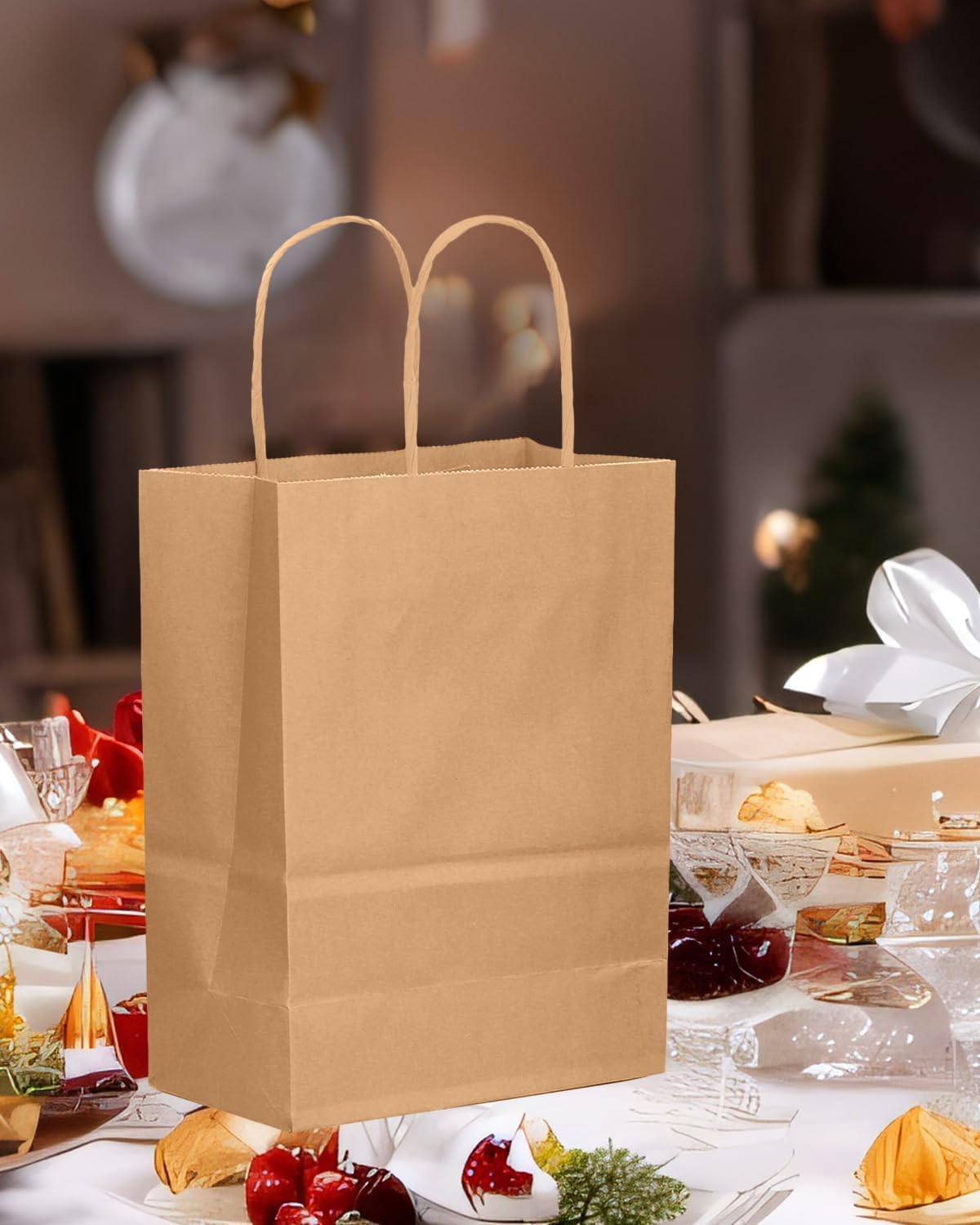 qiqee 30-Packs Brown Gift Bags with Handles Bulk 13''x5 x10 Large Size Kraft Paper Bags Multiple Uses (Large Size)