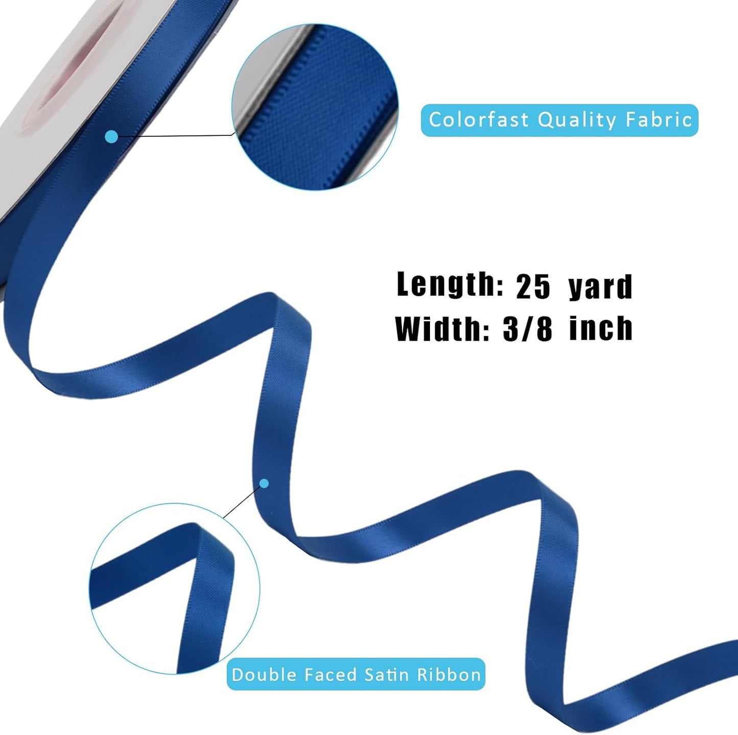 LaRibbons 3/8 Inch 25 Yard Double Faced Satin Ribbon,Royal Blue Small Satin Craft Fabric Ribbon for Gift Wrapping Floral Bouquets Wedding Party Decoration