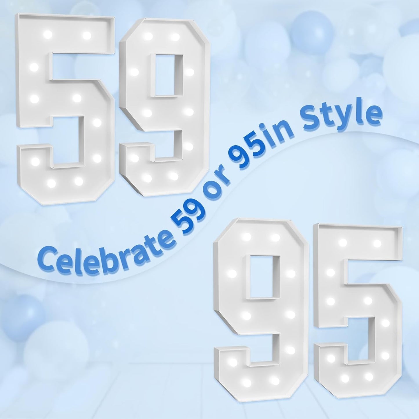 Marquee Numbers Large 59th-Birthday Decorations: 4ft Light Up Number Party Decor 59 Year Old Women And Men 95th Birthday Decoration Backdrop 95 Anniversary Cardboard Big Mosaic Balloon Frame Number 59