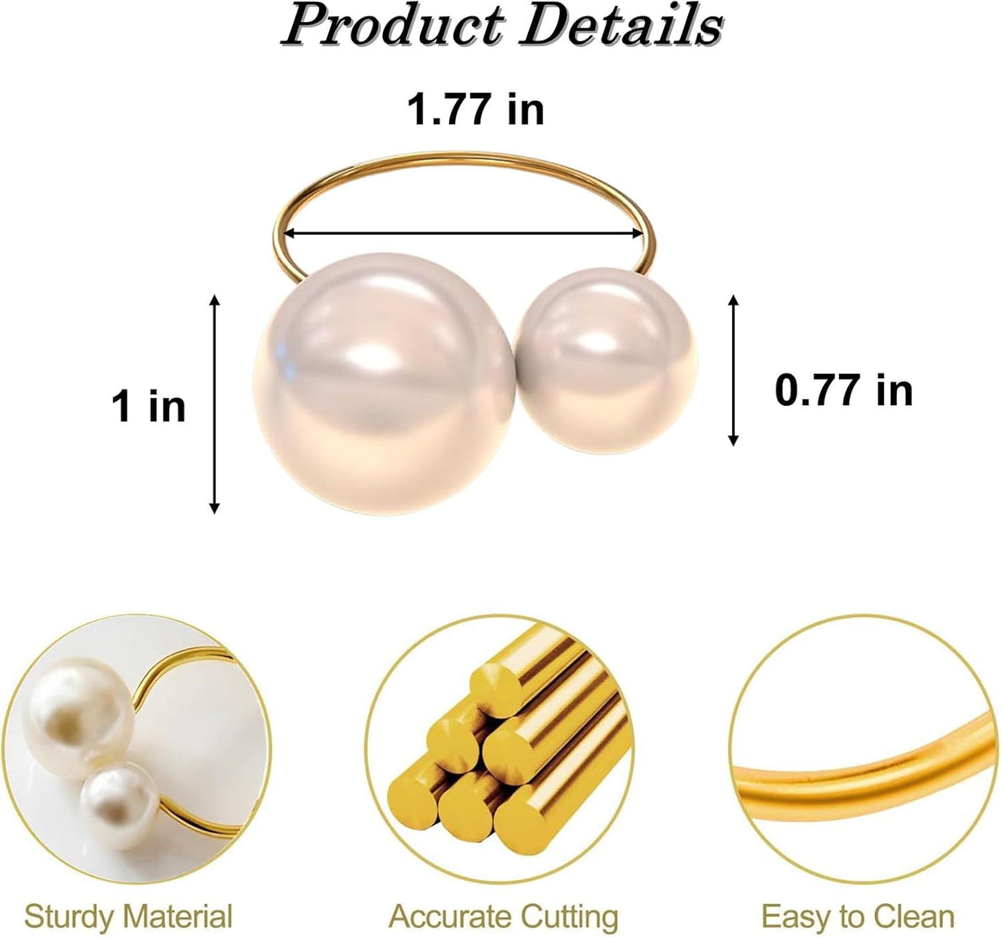 Gold Napkin Rings Set of 4, Pearl Napkin Rings Set Gold Napkin Ring Holders Delicate Serviette Buckle for Wedding Thanksgiving Christmas Family Birthday Party Table Décor(4,Pearl)