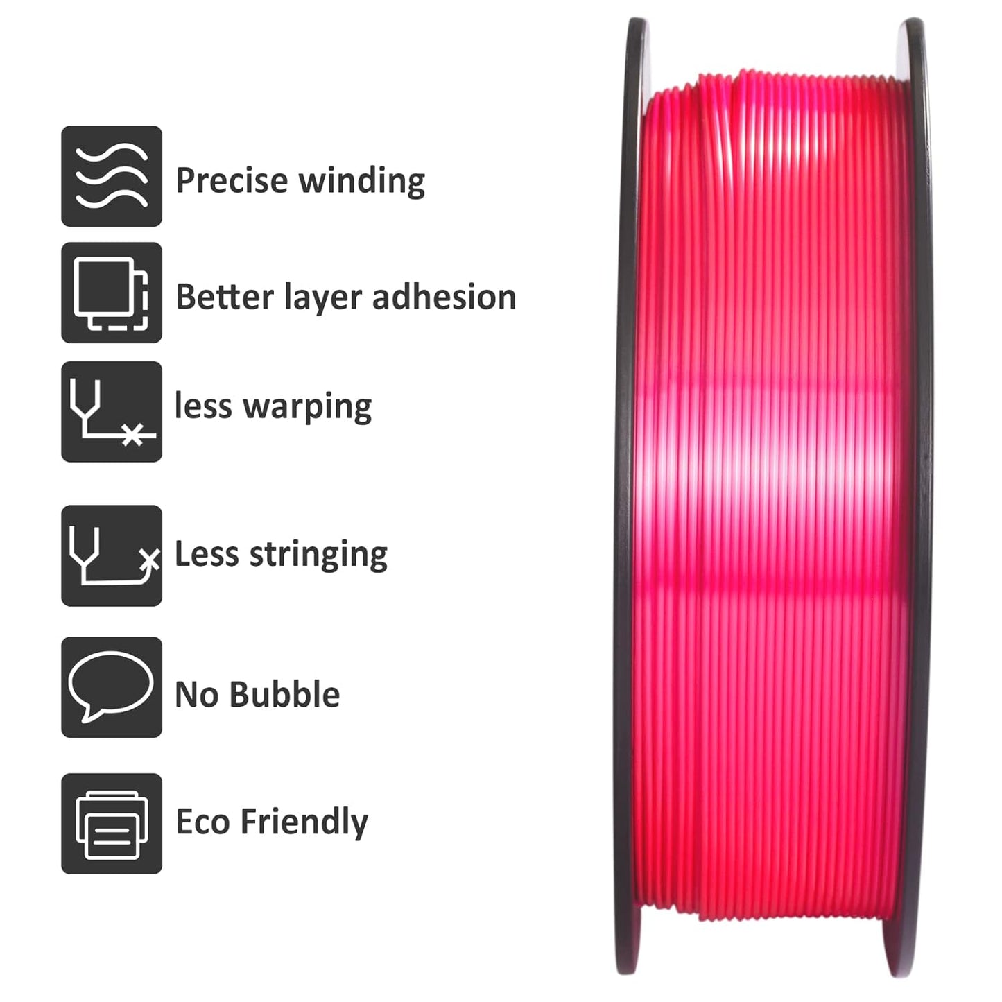 GIANTARM 3D Printer PLA Filament, Shiny Silk Rose Pink Magenta Toughness Enhanced Filament with 1.75mm Dimensional Accuracy +/-0.03mm, 1080 Feet per Roll, Vacuum Packaging, for Most 3D FDM Printer