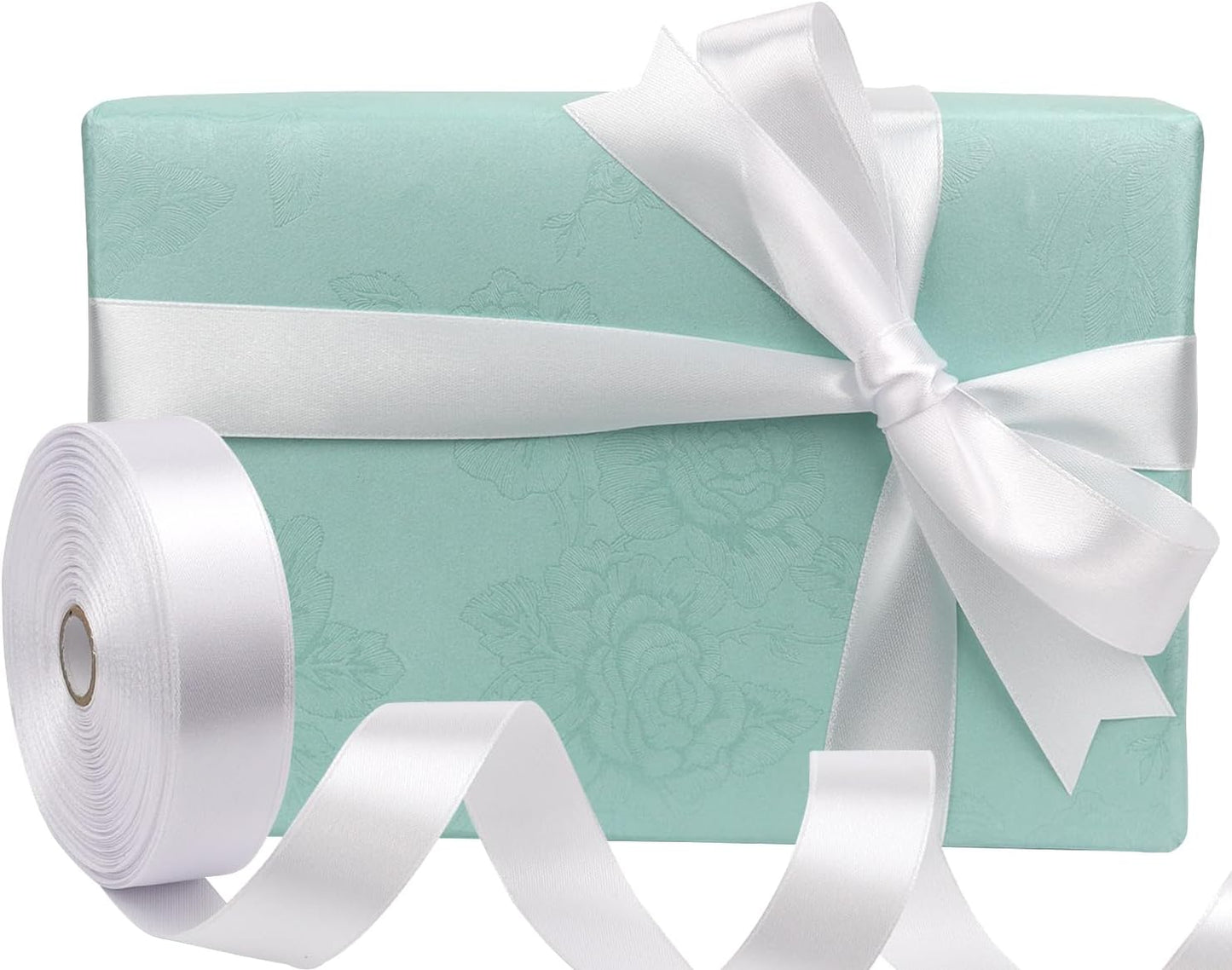 White Solid Satin Ribbon 1 Inch 50 Yards Solid Polyester Fabric Ribbon for Gift Wrapping Wedding Christmas Baby Shower Birthday Party Decoration Handmade Immortal Flower Craft