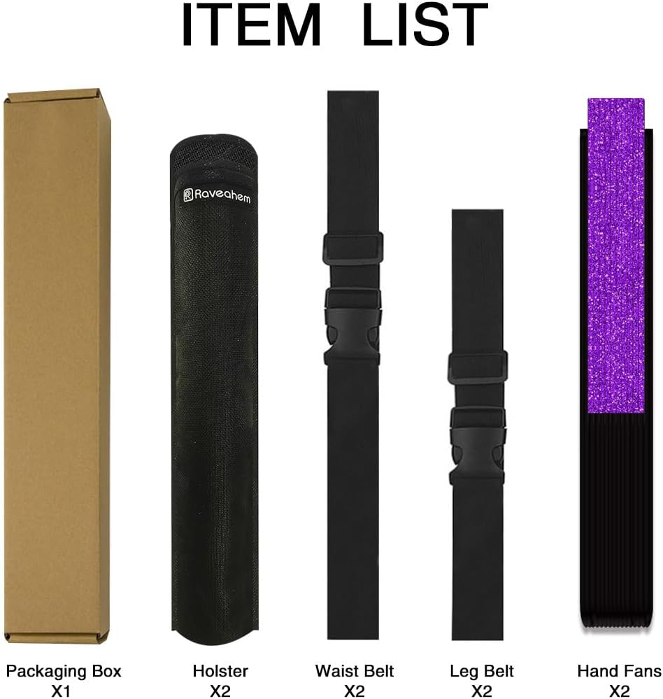 13" Large Folding Rave Fan with Holster, Clack Hand Fans Foldable for Line Dancing, Boots On The Ground Fan for Women Men Festival EDM Party Decoration, Glitter Purple 2 Pack