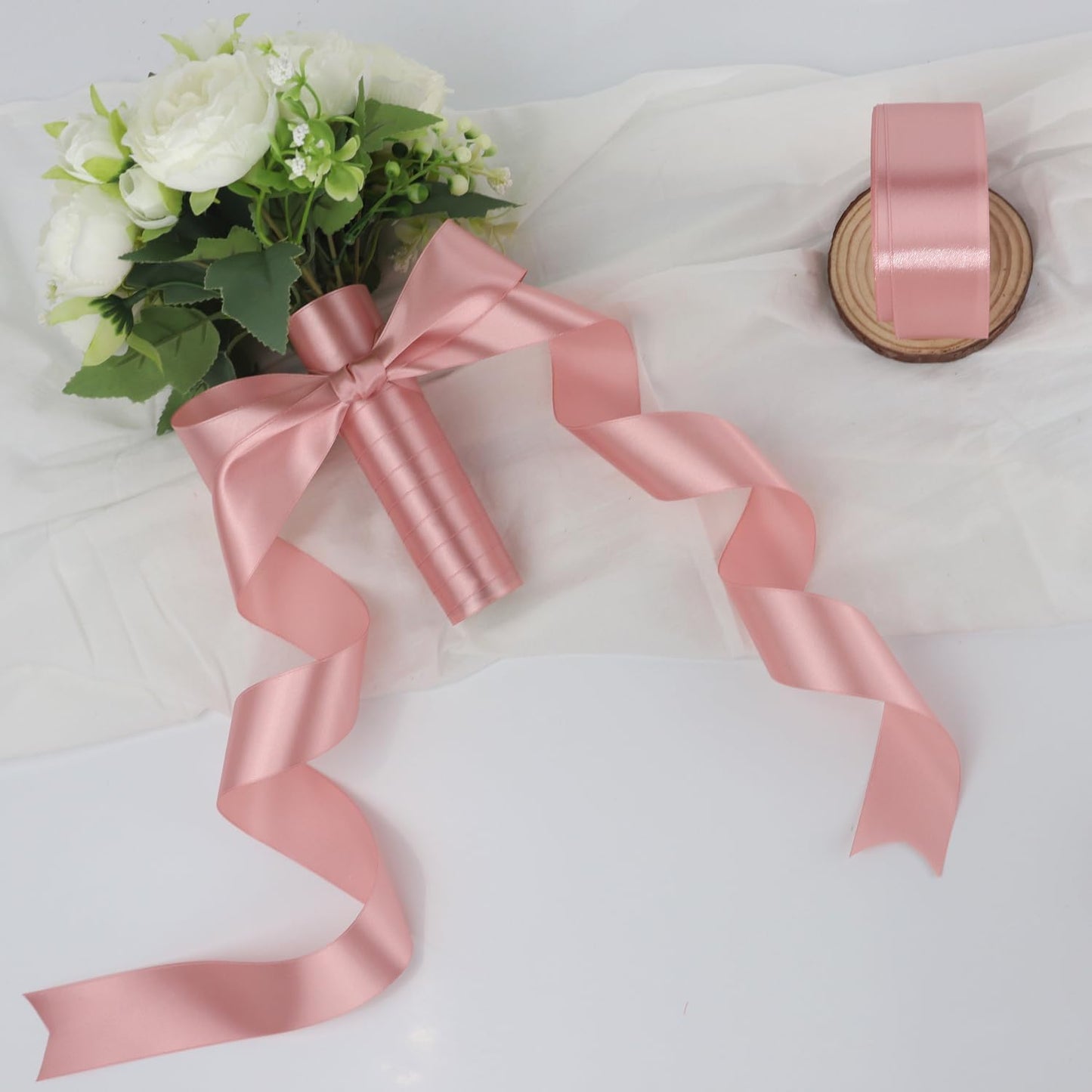 Rose Gold Solid Satin Ribbon 1-1/2 Inch 50 Yards Solid Polyester Fabric Ribbon for Gift Wrapping Wedding Christmas Baby Shower Birthday Party Decoration Handmade Immortal Flower Craft