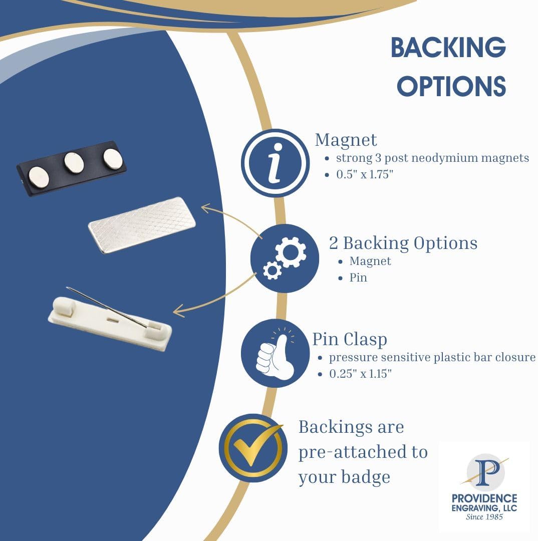 Custom Engraved Name Tag Badges – Personalized Identification with Pin or Magnetic Backing, 3.2 Inch Oval, Blue/White