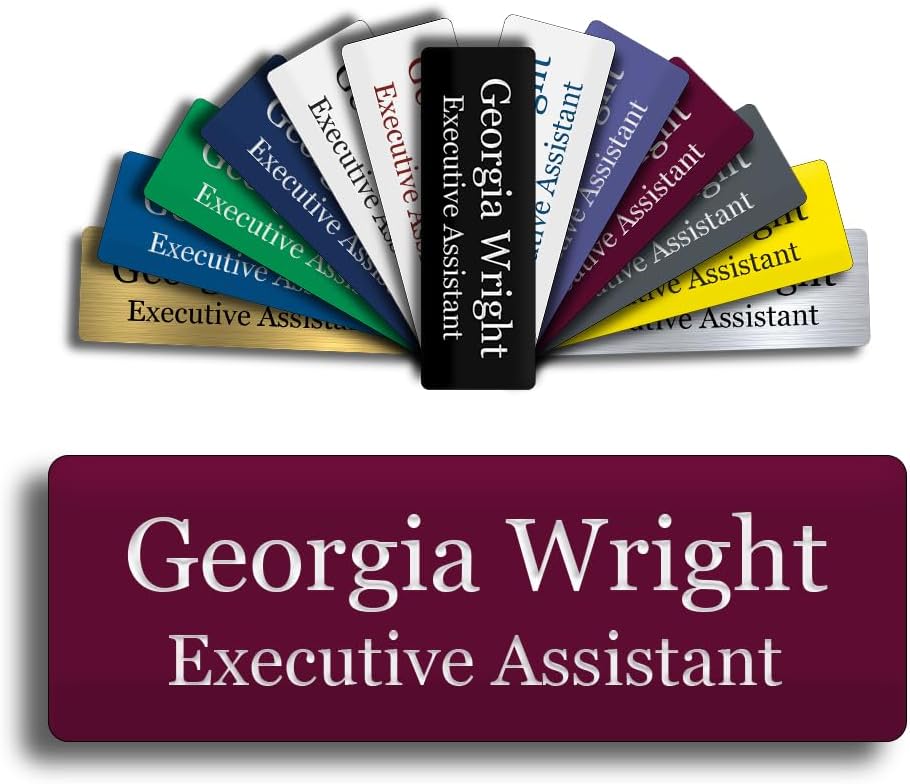 Custom Engraved Name Tag 1" x 3" Personalized Badge Magnetic or Pin Backing Made in The USA by Gem Awards (Maroon)