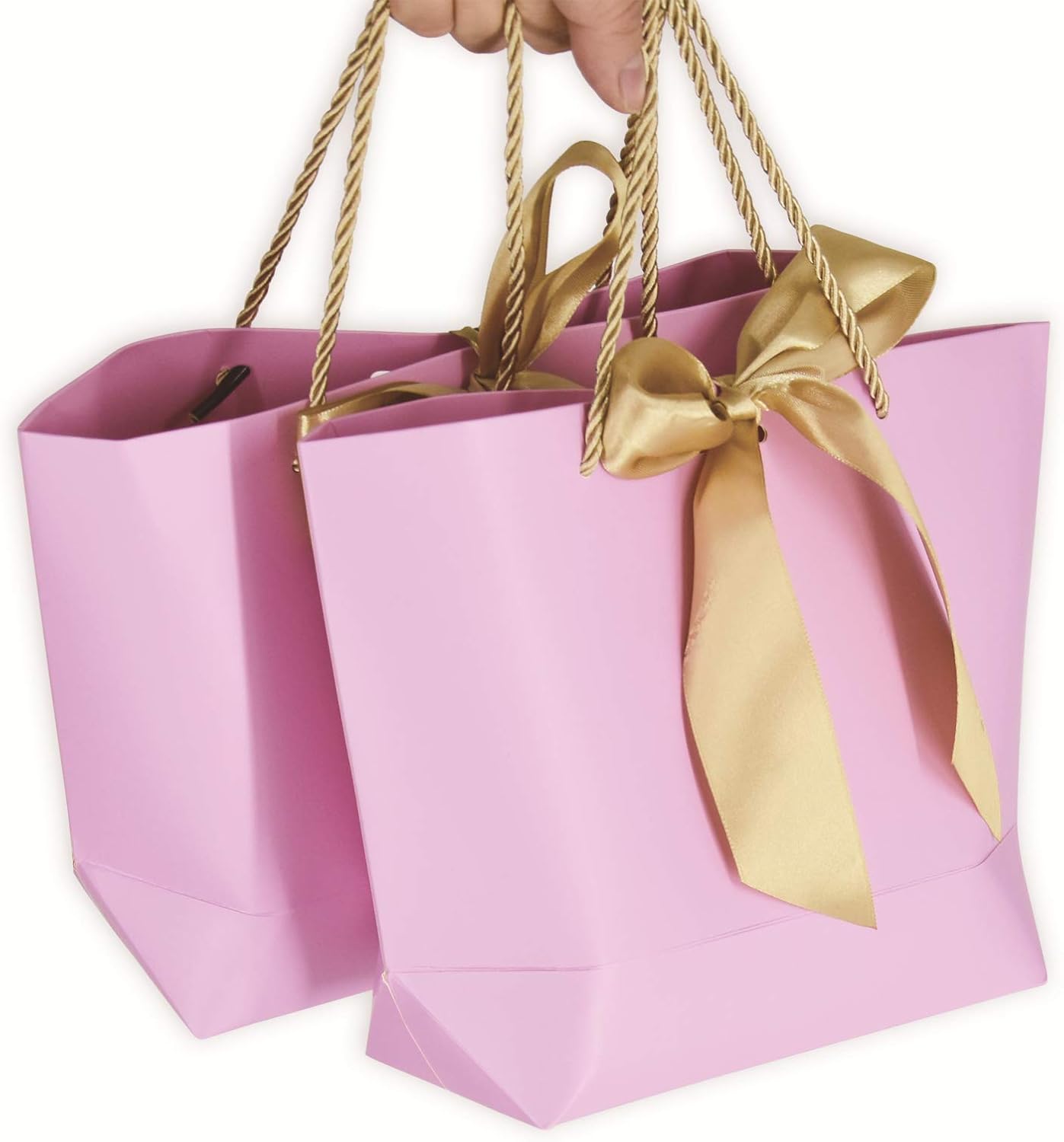 HUAPRINT Gift Bags with Handles,7.48×3.54×7.9 inches,Party Favor Bags with Bow Ribbon,12Pcs Pink Paper Bags for Birthday Wedding Bridesmaid Holiday Valentine's Day