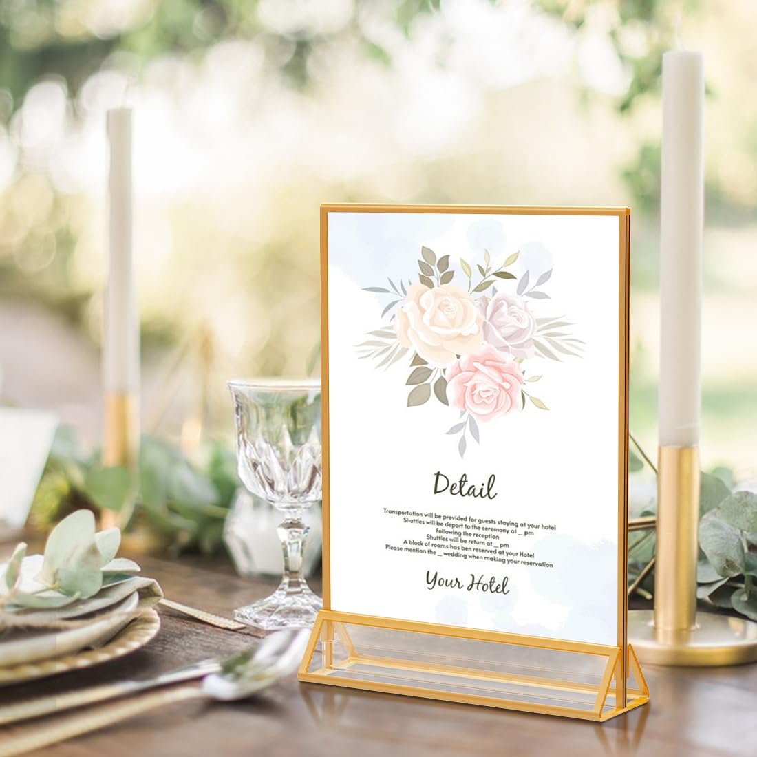 Acrylic Sign Holder 8.5X11 Gold Picture Frame Double Sided Acrylic Frame Plastic Sign Holder Display Stand for Wedding Table Numbers Menu Holder (6 Pack)