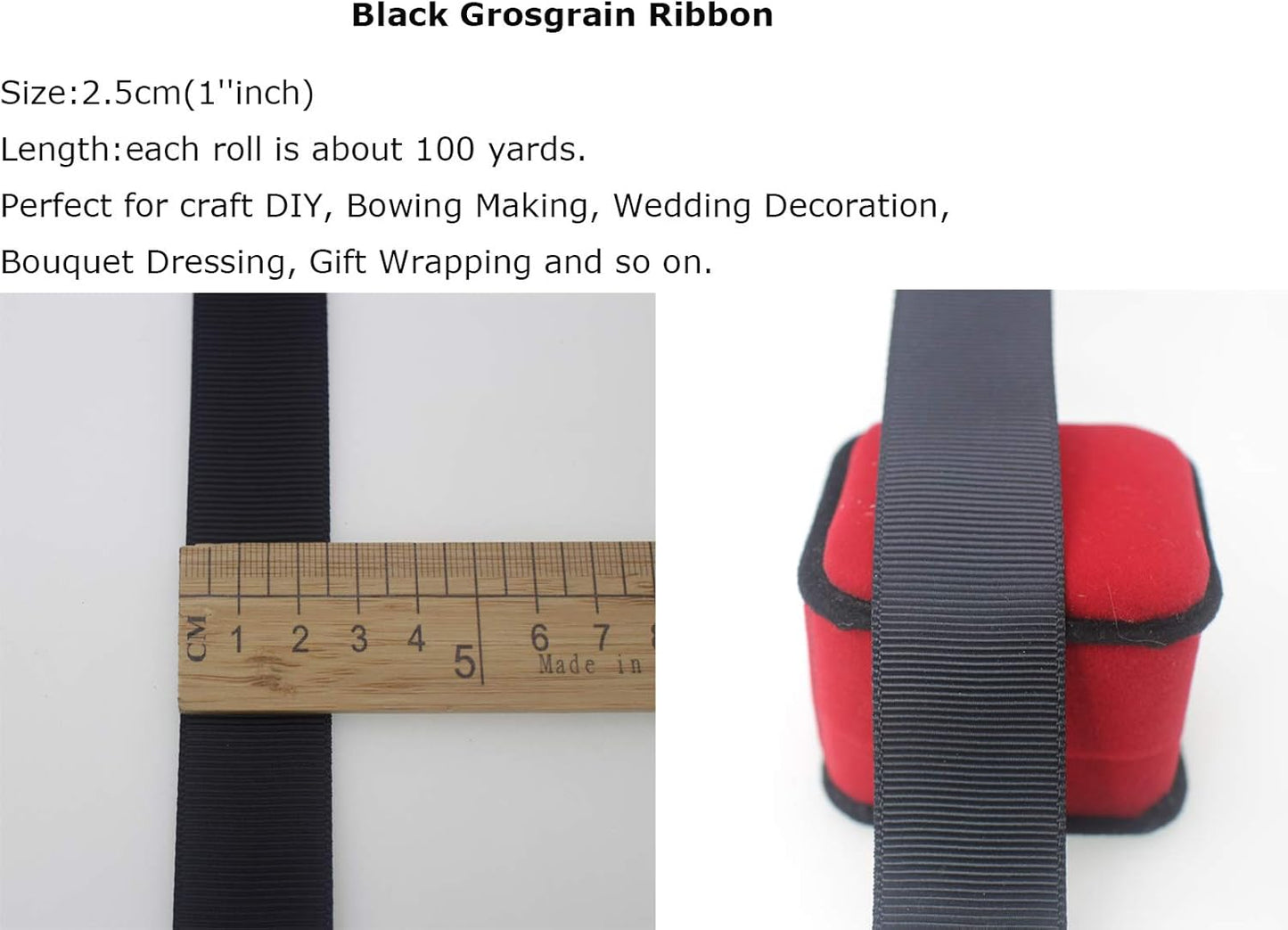 Jesep One Roll 100 Yards 1" Soild Grosgrain Ribbon Boutique Gift Wrapping Package Ribbon, DIY Crafts Bow Hair Headband Accessories Assorted Ribbon#30 (1" 25mm, Black)