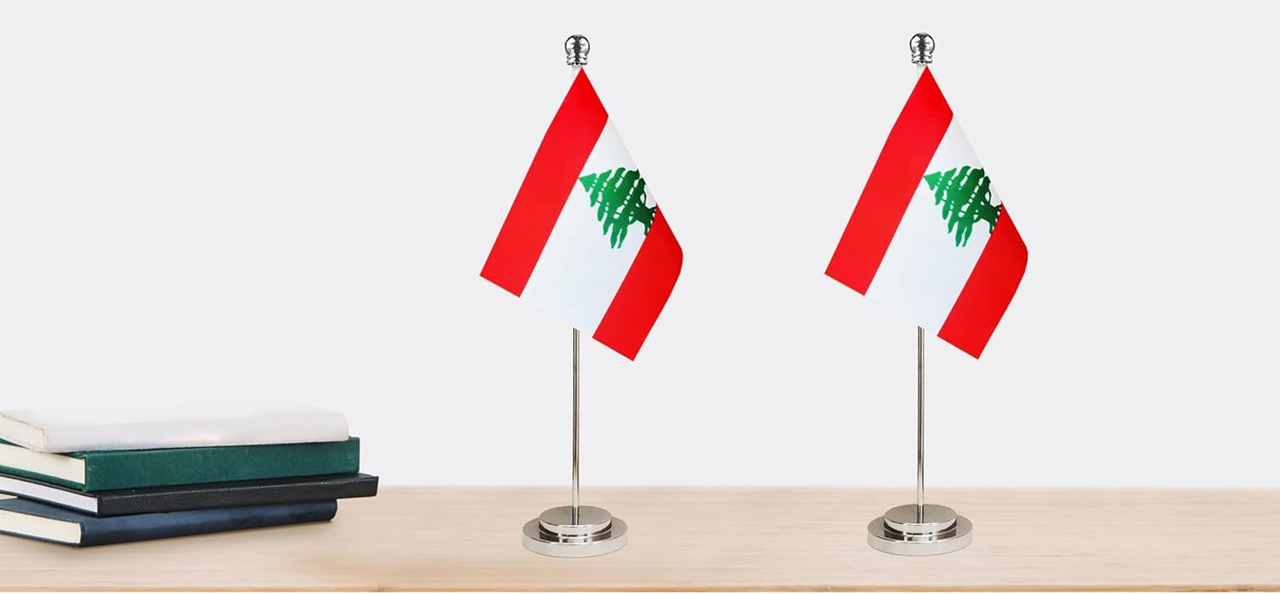 Lebanon Lebanese Deluxe Desk Flag Set Small Mini Miniature Lebanon Lebanese Table Desktop Flags,Festival Events Celebration,Office Decoration-2 Pack