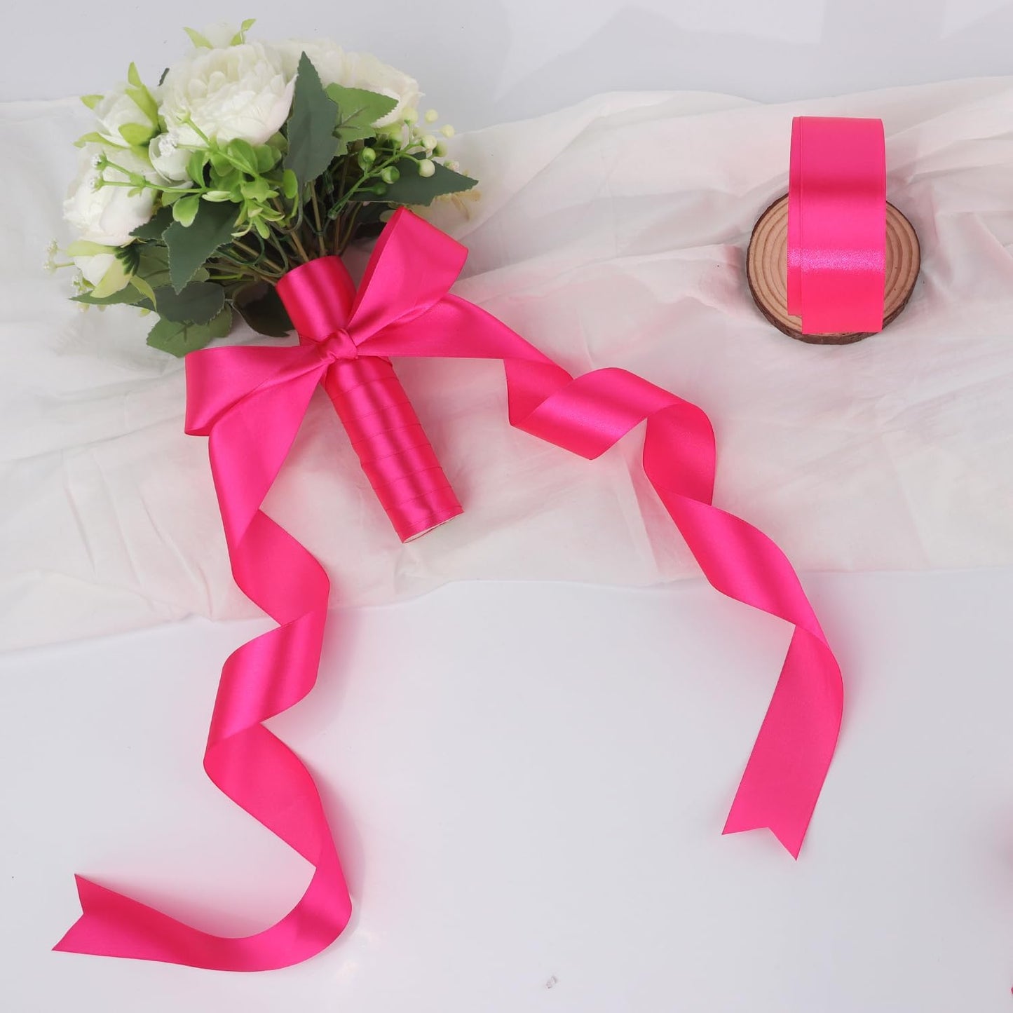 Hot Pink Solid Satin Ribbon 1-1/2 Inch 50 Yards Solid Polyester Fabric Ribbon for Gift Wrapping Wedding Christmas Baby Shower Birthday Party Decoration Handmade Immortal Flower Craft