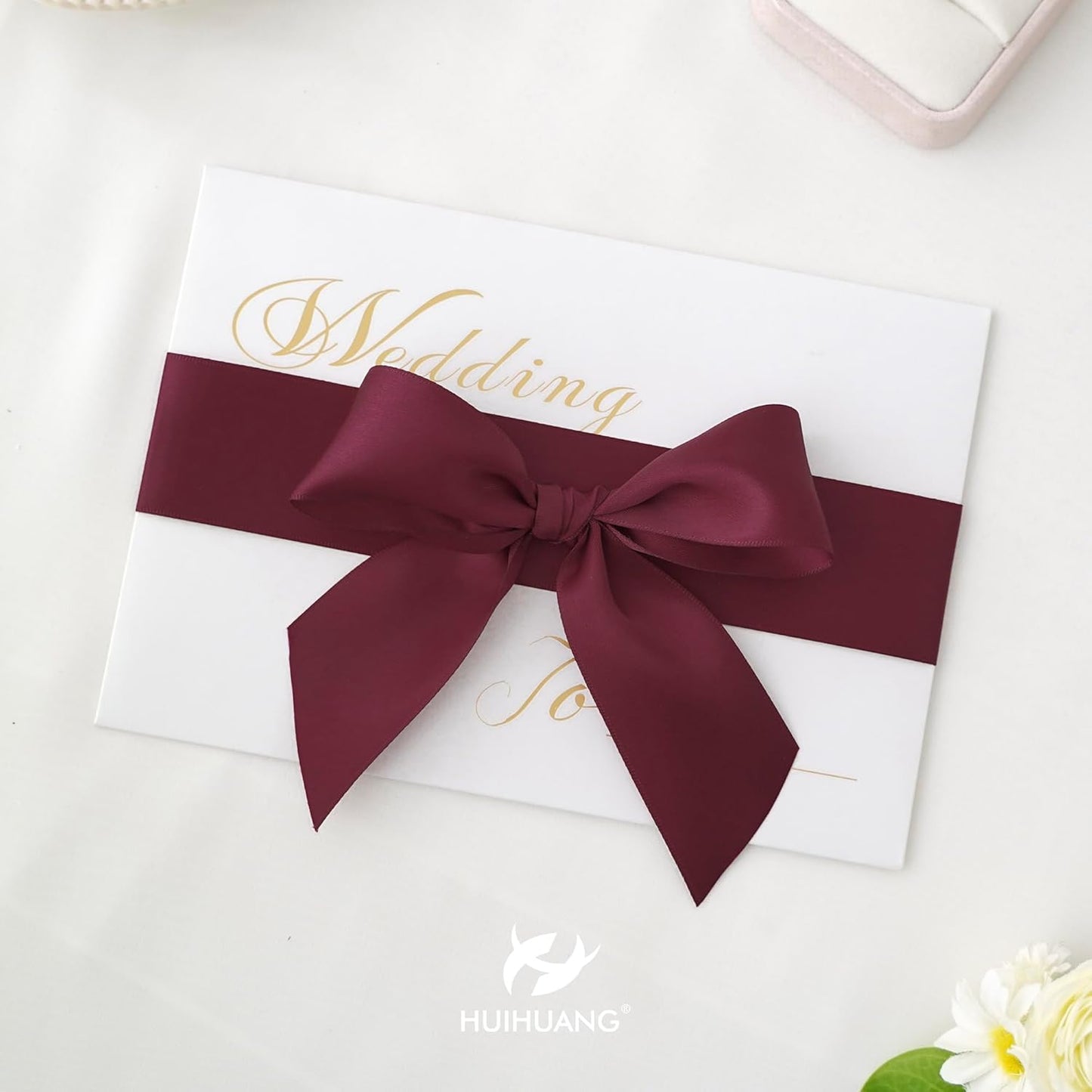 HUIHUANG 1-1/2 inch Double Face Satin Ribbon Maroon Ribbon Satin Wine Red Ribbons 50 Yards Roll for Gift Wrapping Bow Making Floral Bouquet Wedding Invitations Decor Party Favor Craft Supplies