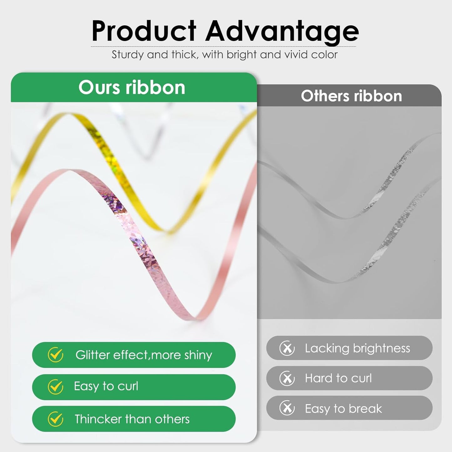 Green Curling Ribbon 500 Yard, Shiny Metallic for Gift Wrapping, Balloon String, 3/16" Thin Gift Ribbon for Florist Flower