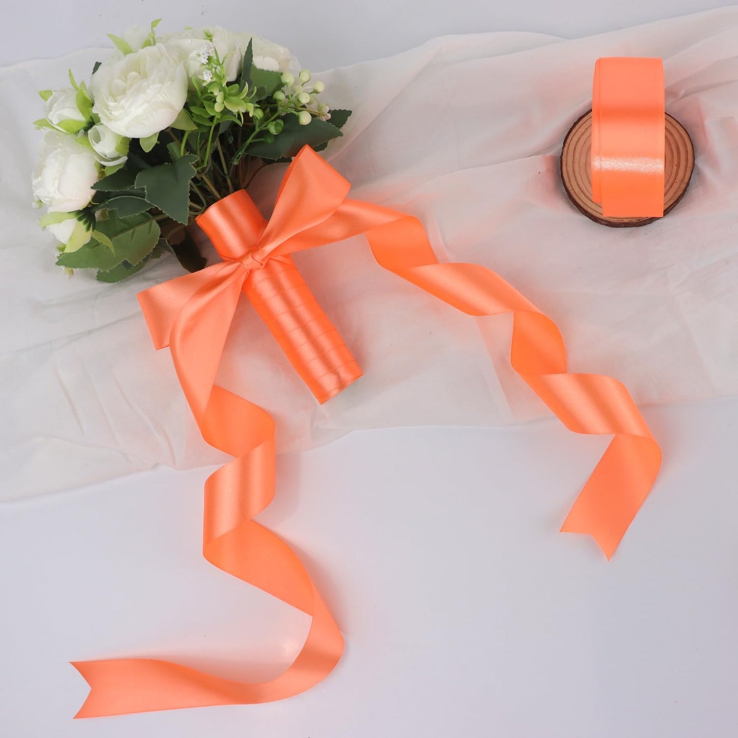 Orange Solid Satin Ribbon 1-1/2 Inch 50 Yards Solid Polyester Fabric Ribbon for Gift Wrapping Wedding Christmas Baby Shower Birthday Party Decoration Handmade Immortal Flower Craft