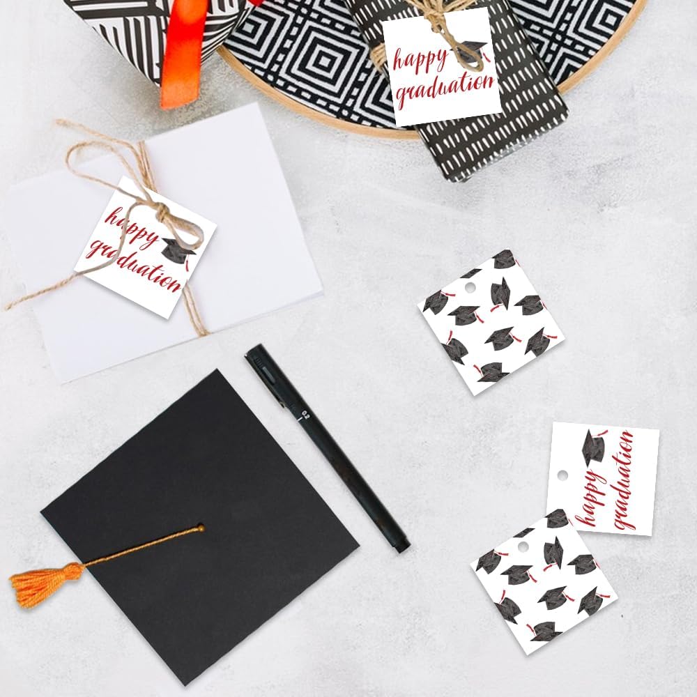 50 Pcs Graduation Gift Tags, Congrats Grad Party Favors Gift Tags for High School or Happy College Graduation Party Decoration Supplies (Red, 2.2 * 2.2)