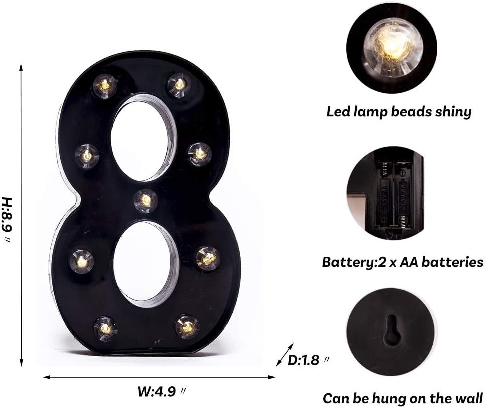 Foaky Black LED Marquee Number Lights Sign Light Up Marquee Number Lights Sign for Night Light Wedding Birthday Party Battery Powered Christmas Lamp Home Bar Decoration
