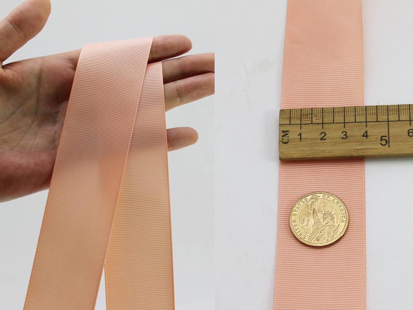 One Roll 50 Yards Soild Peach Grosgrain Ribbon 1 1/2 inch Flower Bouquets Ribbons-1.5 inch Thick Gift Wrapping Ribbon-DIY Crafts Bow Hair Headband Accessories Ribbons #203(38mm)