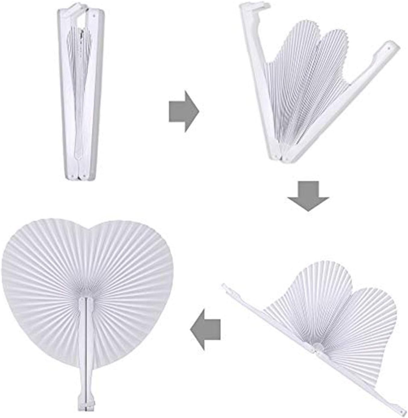 12 Pcs Decorative Paper Folding Hand Fans Handheld,White Heart Foldable Wedding Fans Chinese and Japanese Fans Bulk for Bridal Guest Church Party Favors Dancing Birthday DIY