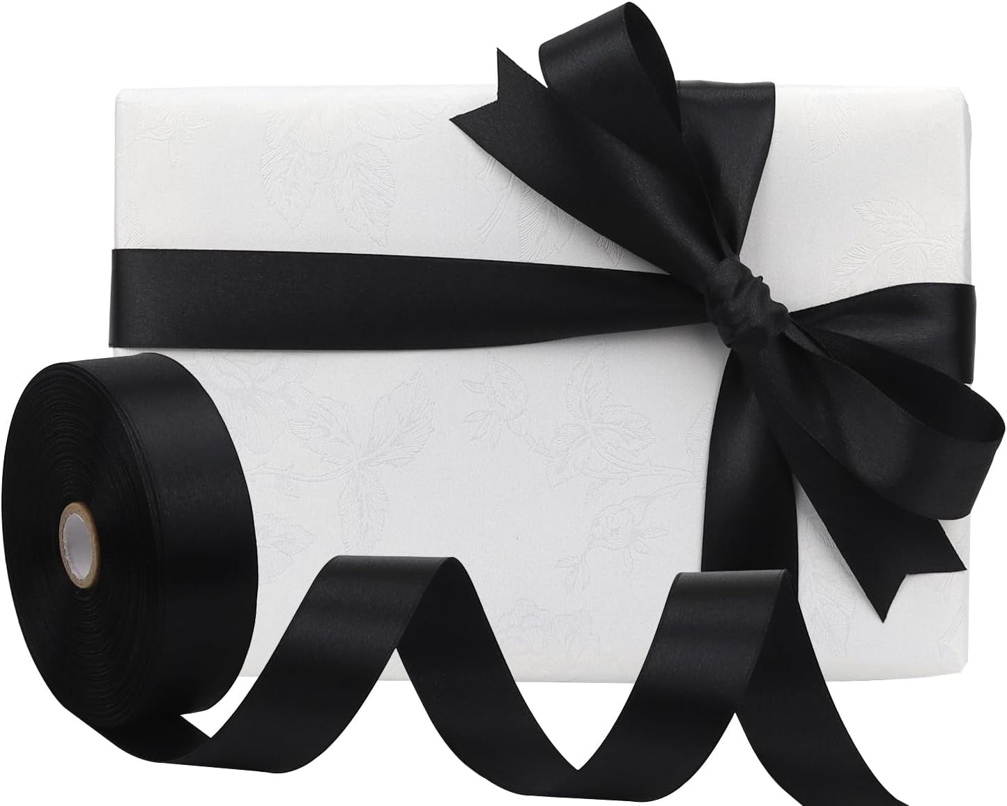 Black Solid Satin Ribbon 1 Inch 50 Yards Solid Polyester Fabric Ribbon for Gift Wrapping Wedding Christmas Baby Shower Birthday Party Decoration Handmade Immortal Flower Craft