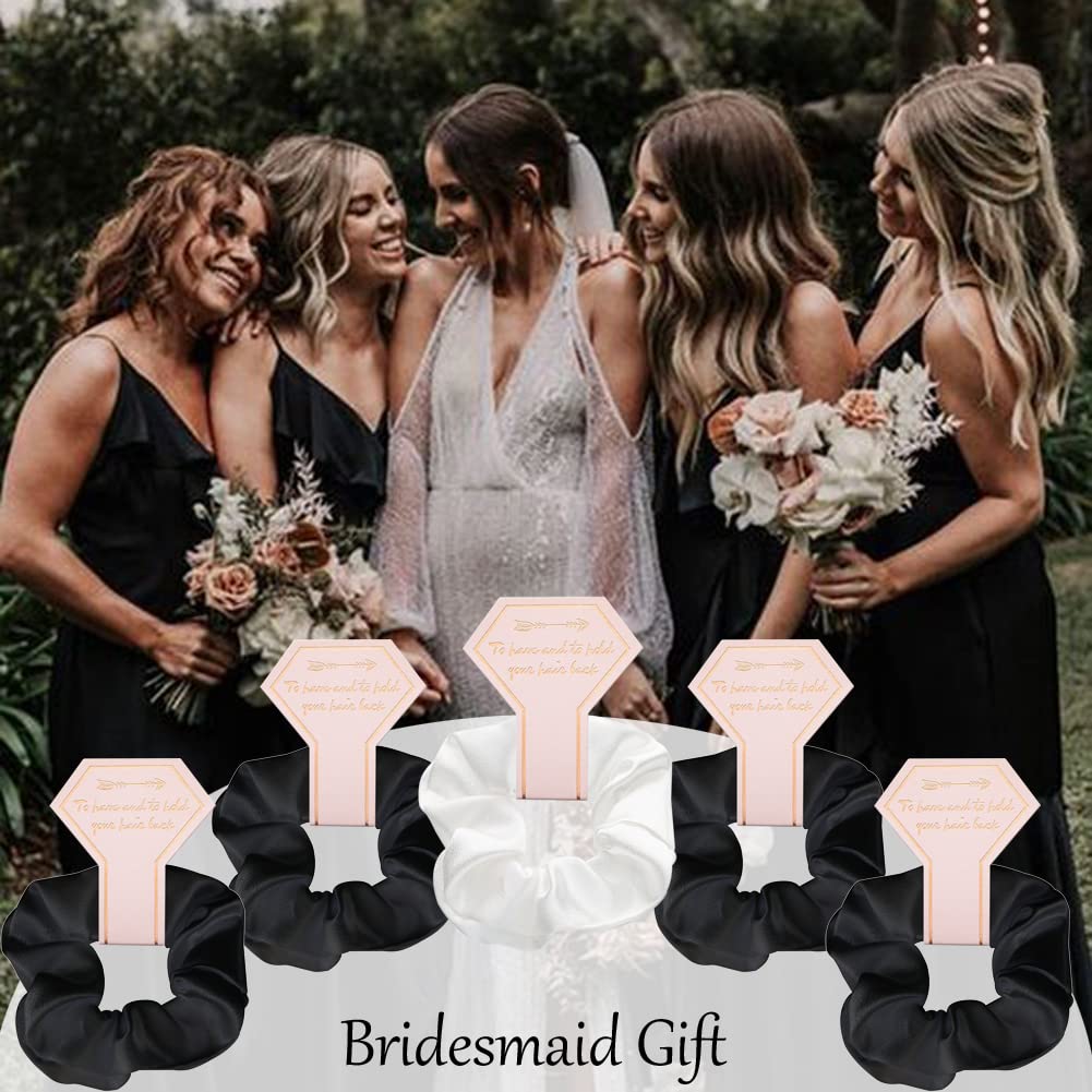 1+7 Pack Bachelorette Party Favor Retro Heart Sunglasses and Bridesmaid Scrunchies Set (Black)