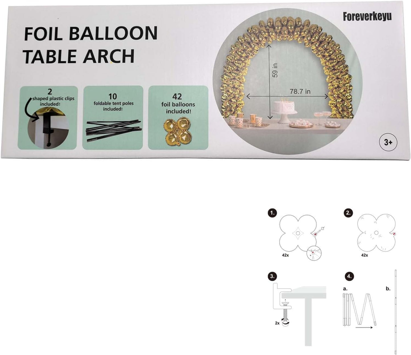 6.6FT Balloon Table Arch Kit – Adjustable Foil Balloon Arch Stand for Birthday, Wedding, Party, Baby Showers and Graduation Decorations – Easy Assembly Party Supplies (Champagne gold)
