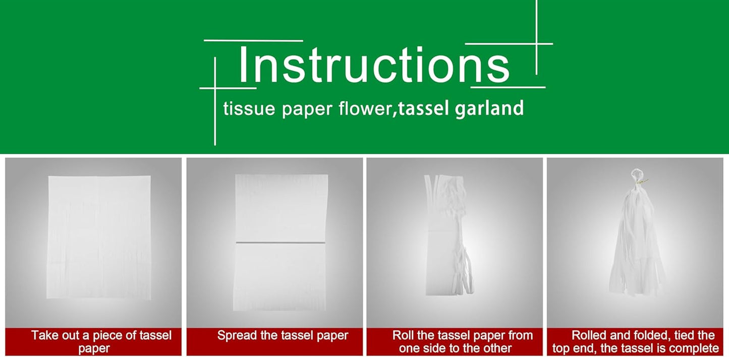 Red White Green Christmas Decorations - 15pcs Tissue Paper Tassel Garland Birthday Christmas Party Decorations for Home Indoor Outdoor Hanging Decor HongTongTong