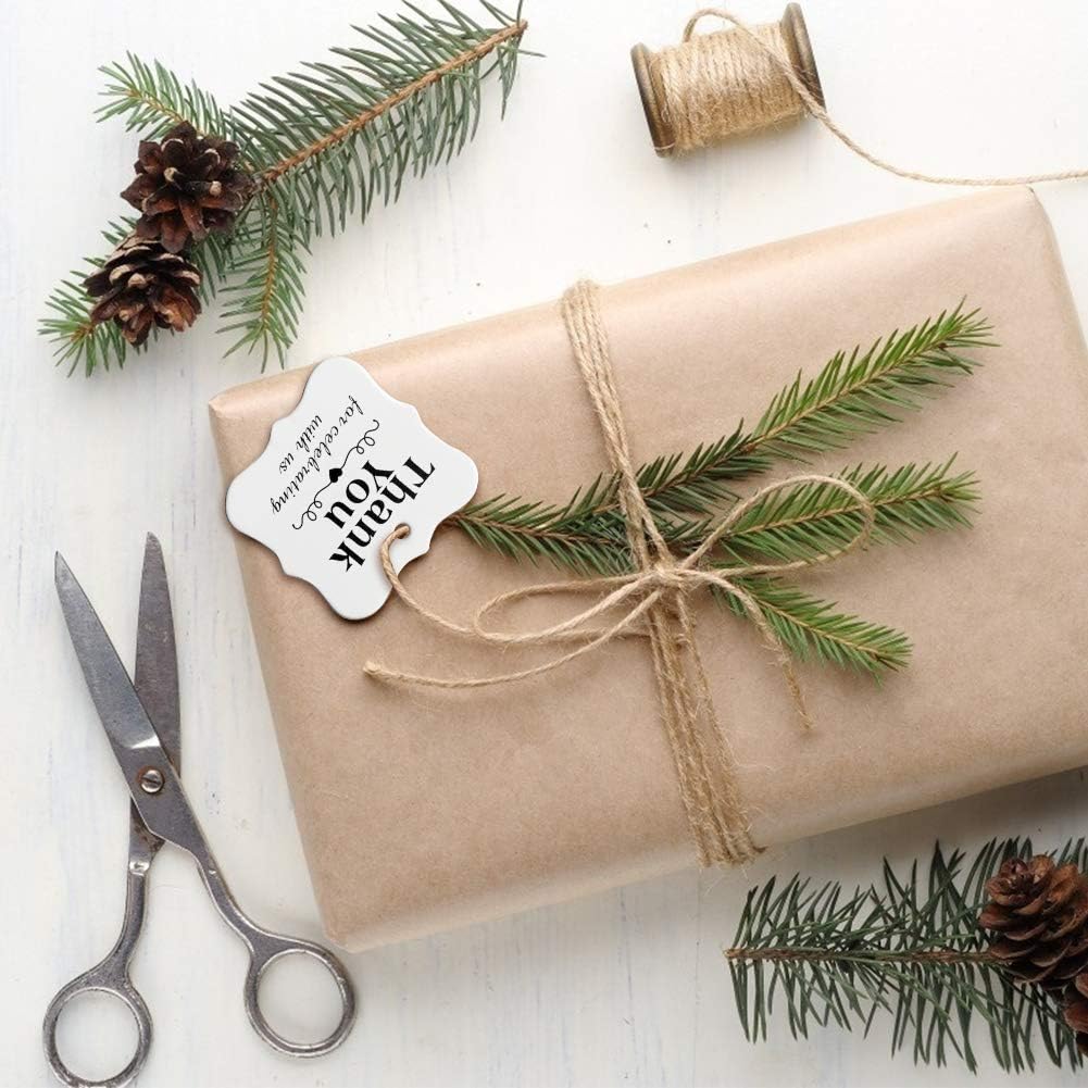 SallyFashion 150 PCS Thank You White Gift Tags with String, 2 x 3 Inches Paper Gift Tags for Party Favors Weddings, Bridal and Baby Showers Birthdays