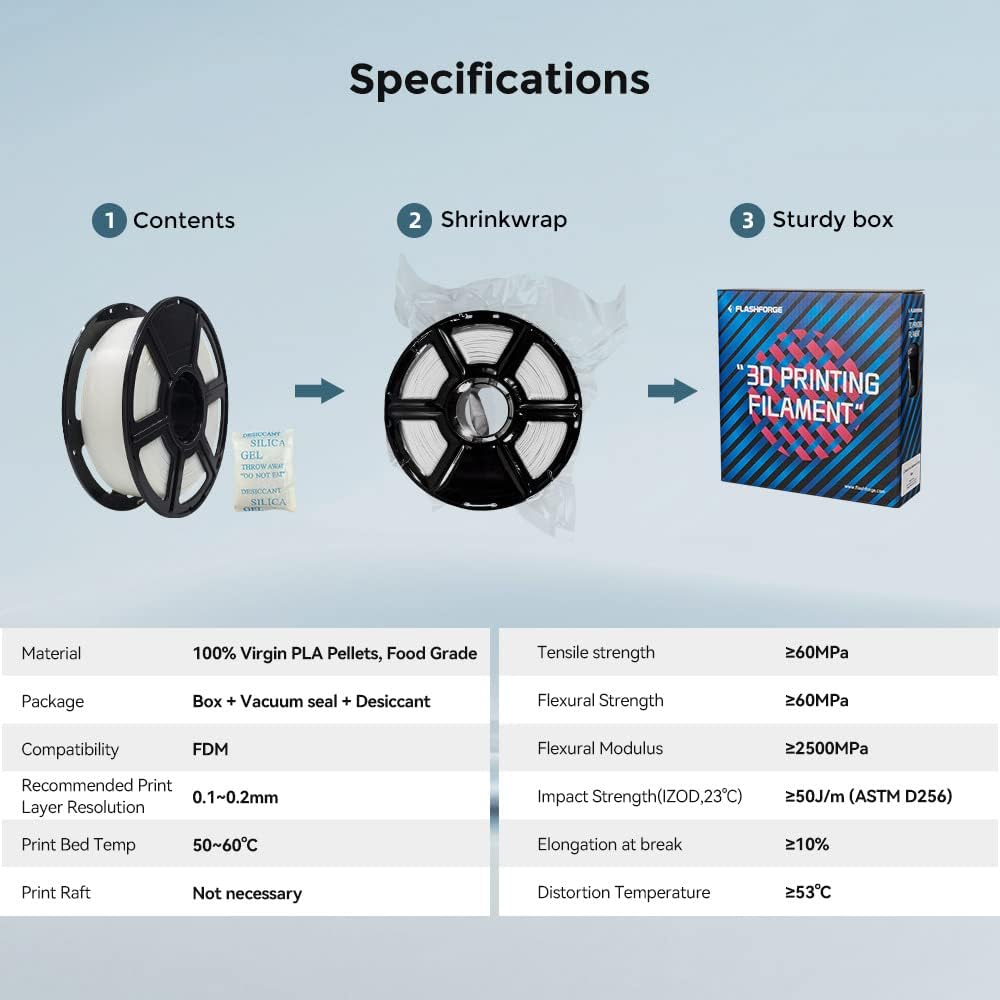 FLASHFORGE 3D Printer Filament, PLA PRO Filament 1.75mm, 1KG Spool (2.2lbs), Dimensional Accuracy +/- 0.02mm for FDM 3D Printers, Better Tenacity & No Knotting (Transparent)