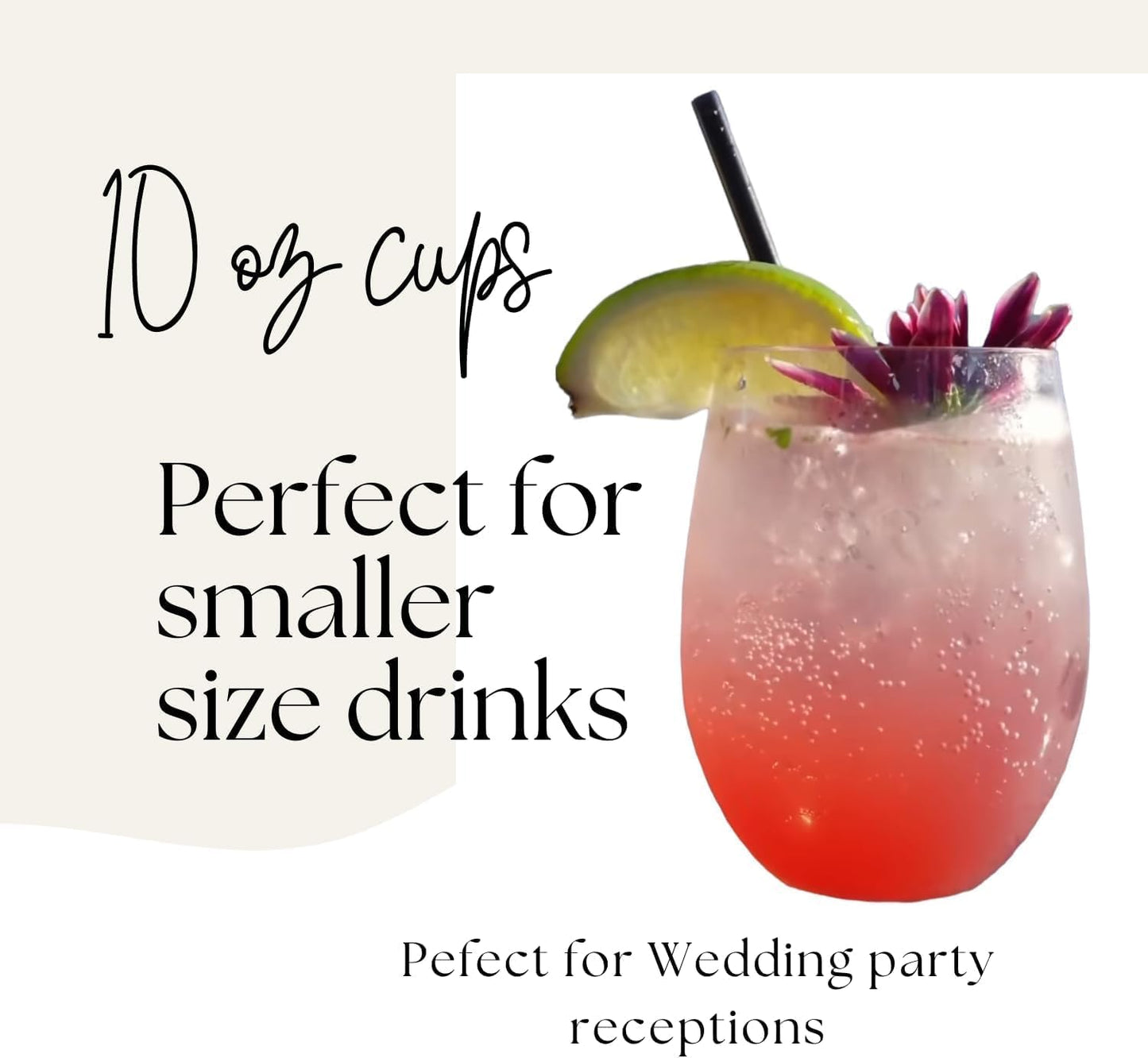 48 Pack 10 oz Small Plastic Stemless Wine Glasses with Rose Gold Rim – Disposable, Shatterproof, Crystal Clear Cups for Weddings, Parties, Events, and Toasts – Elegant & Reusable Drinkware