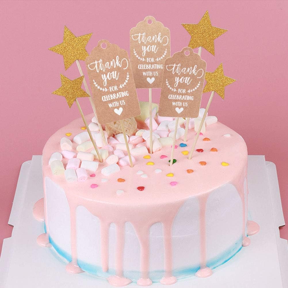 100 Pcs Kraft Paper Tags, Thank You for Celebrating with Us Tags with 20 Meters Jute Twine for Wedding Thanksgaving Christmas Party Arts and Crafts DIY Favor