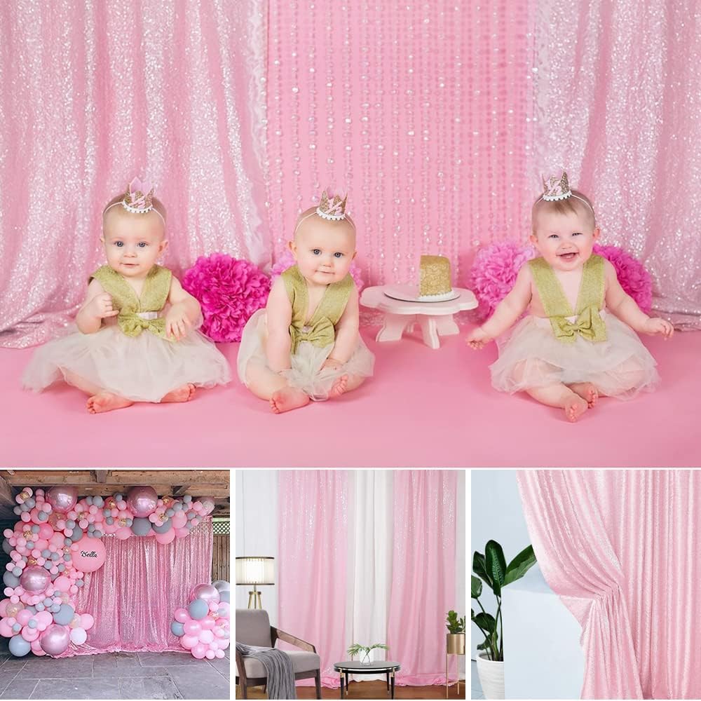 Pink Sequin Backdrop Curtains 2FTX8FT 2 Panels Sparkly Background Drapes for Backdrop Party Birthday Wedding Decor