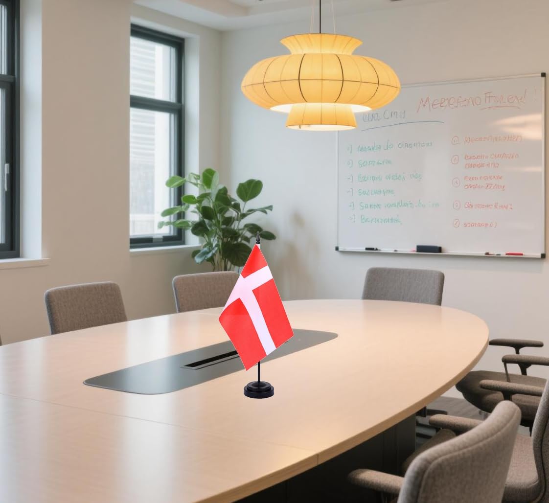 Denmark Desk Flag 12" Solid Pole Deluxe Set Danes Flags Banner Mini Small Denmark Office Table Flags with Black Stand Base Desktop Decorations(2Pack)