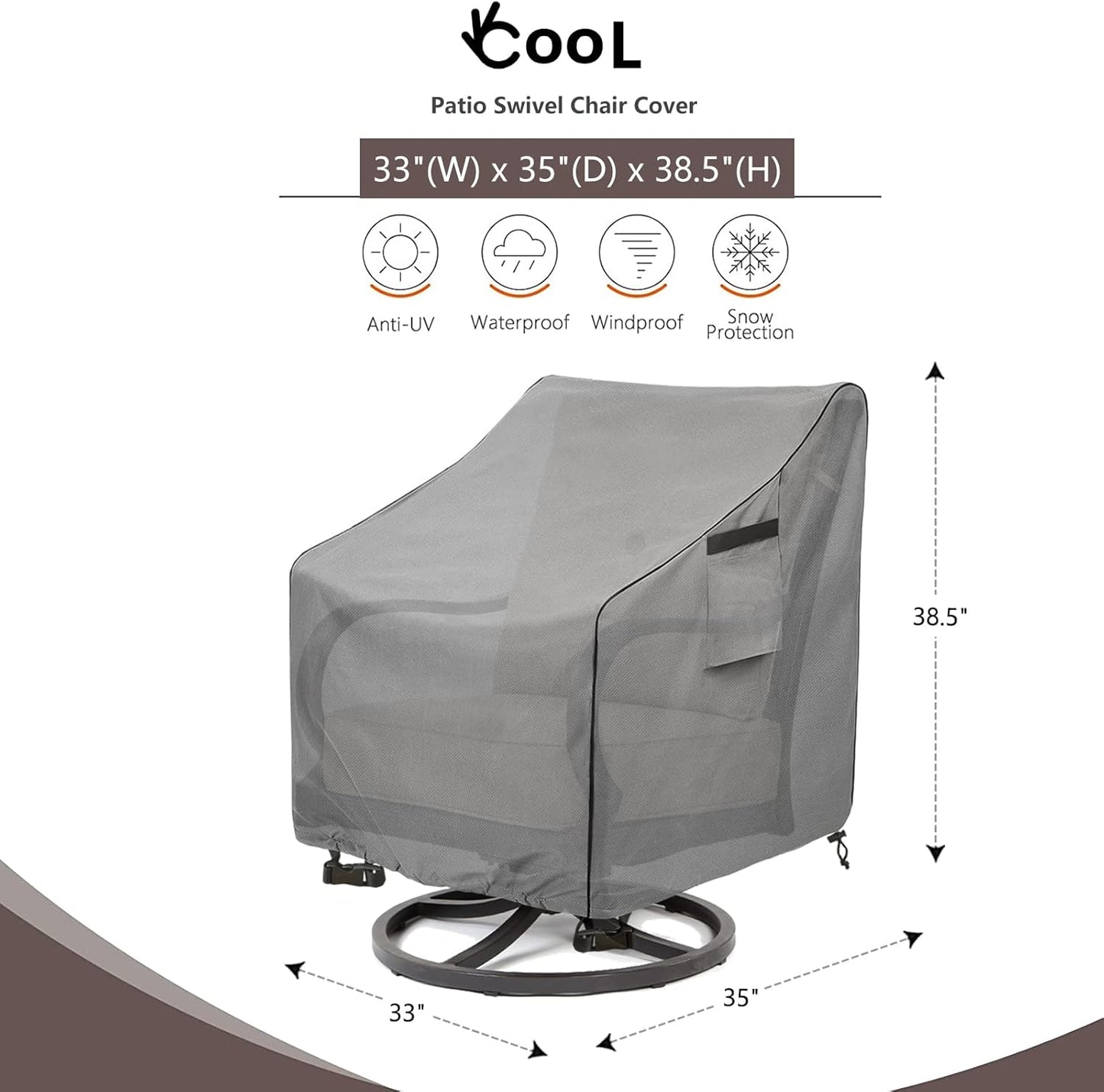 okcool Patio Swivel Chair Cover 4 Pack,Waterproof Heavy Duty Outdoor Chair Covers,Outdoor Swivel Chair Cover for Patio Furniture Covers(33 W x 35 D x 38.5 H inches),Grey
