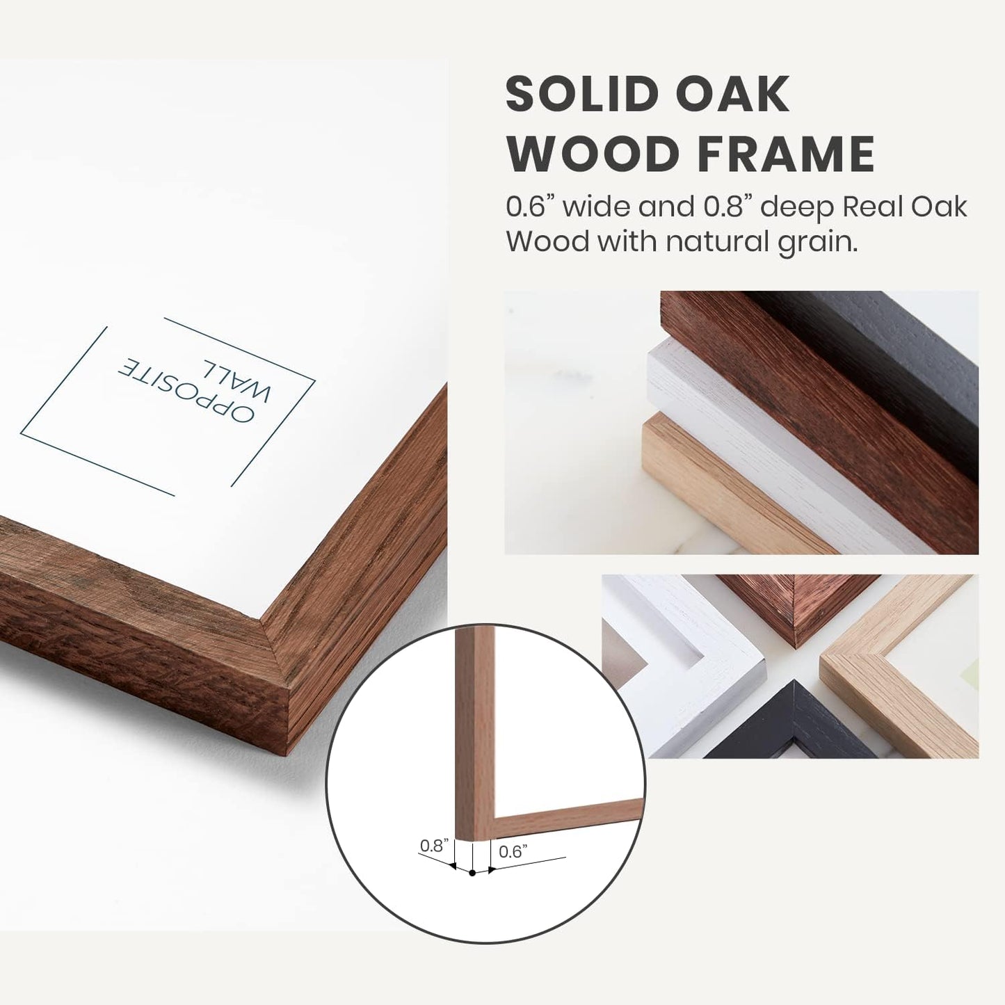 Opposite Wall - Set of 2-5x7 in - Dark Solid Oak Wood Picture Frames with Mat - Wall Hanging & Tabletop Photo Frame - Pictures Display 4x6 with Mat, 5x7 without - Office, Gallery & Home Decor