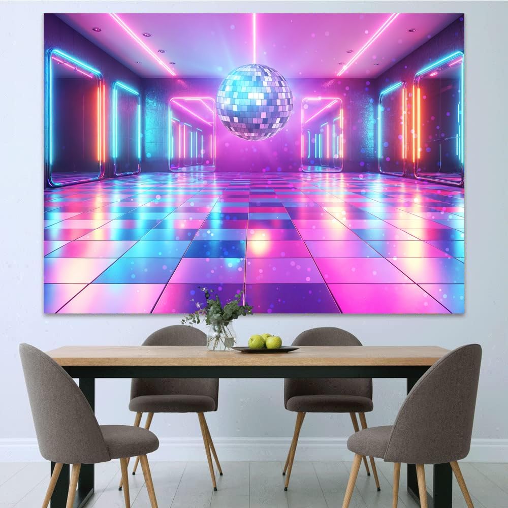 Disco Decorations Backdrop, Retro Glow Party 70s 80s 90s Theme Stage Dance Background Disco Party Decoration, Polyester Banner PartyBackdrop for Birthday Prom Portrait Photo Props 7x5FT