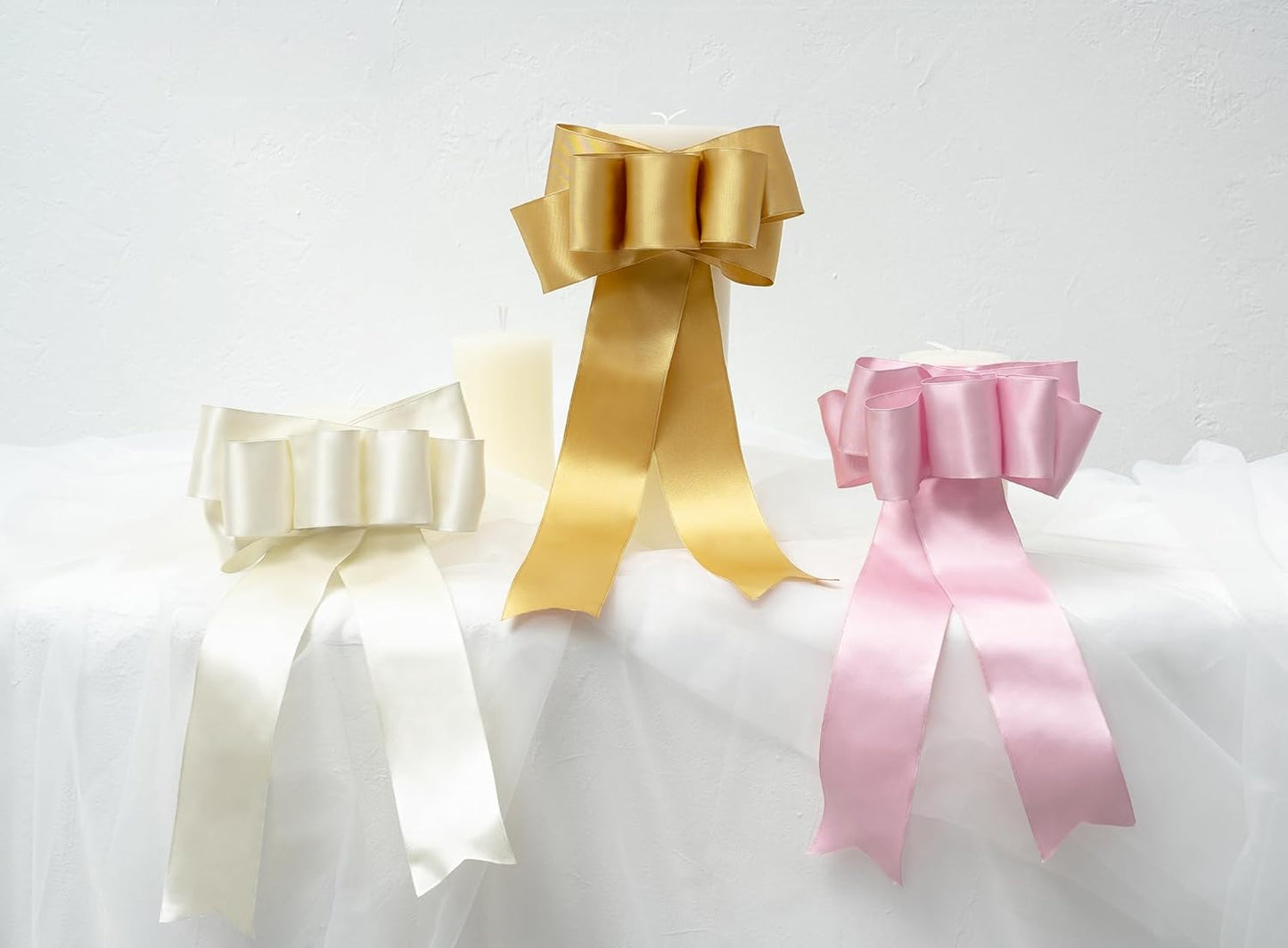 Ivory Satin Ribbon Double-Faced Wired Ribbons for Gift Wrapping Flower Bouquet Bows Wedding Invitation Christmas Decor Crafts 2-1/2 Inch 10 Yards