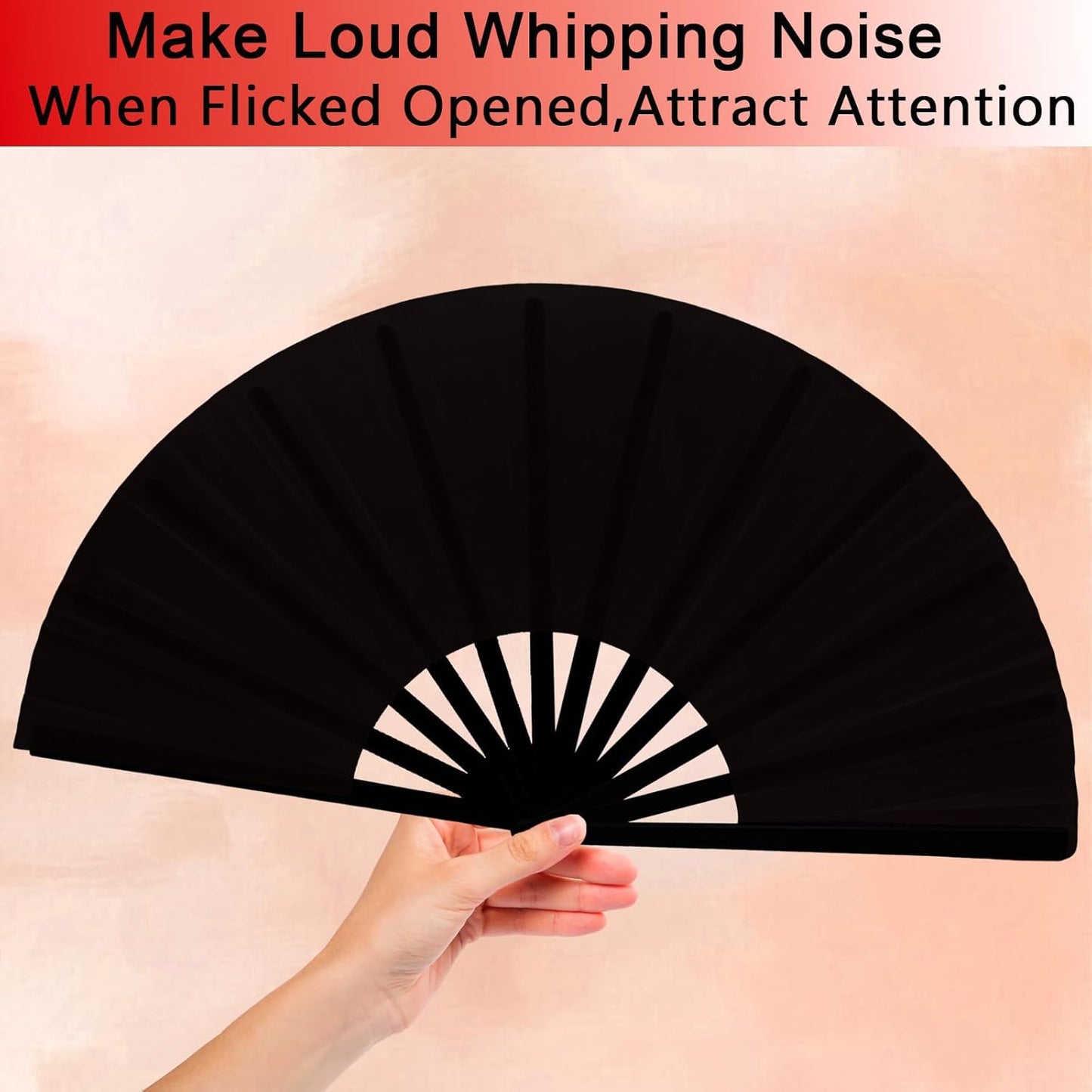 13inch Large Rave Fan Popping Clacking Fans for Line Dancing,Hand Fans for Women Foldable,Boots on The Ground Fan,Portable for Outdoor,Wedding,Party,Decoration (2pcs Black)