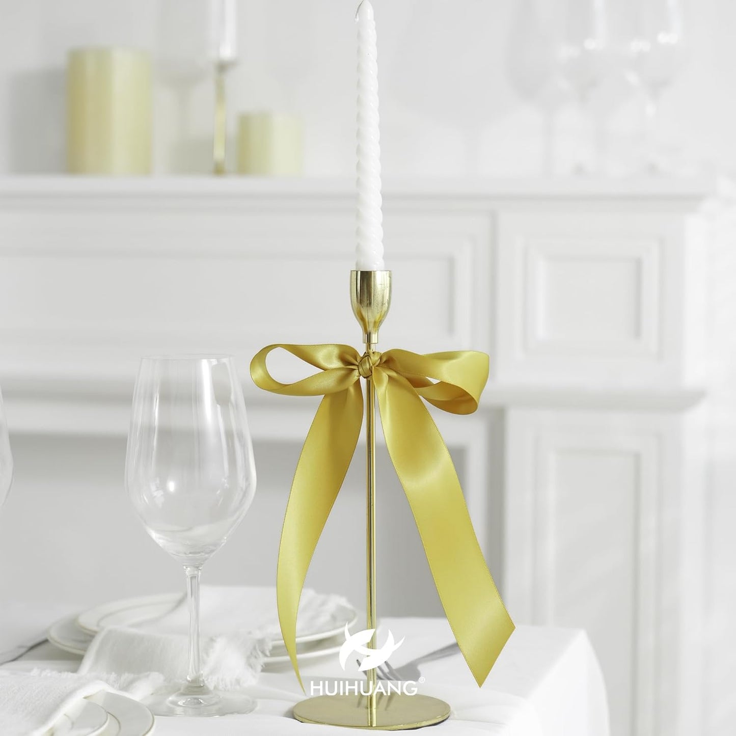 HUIHUANG Gold Satin Ribbon 1-1/2 inch x 50 Yards Dijon Gold Double-Faced Satin Ribbon for Gift Wrapping, Bows, Flower Bouquet, Crafts, Bridal Shower Wedding Decor, Christmas Tree