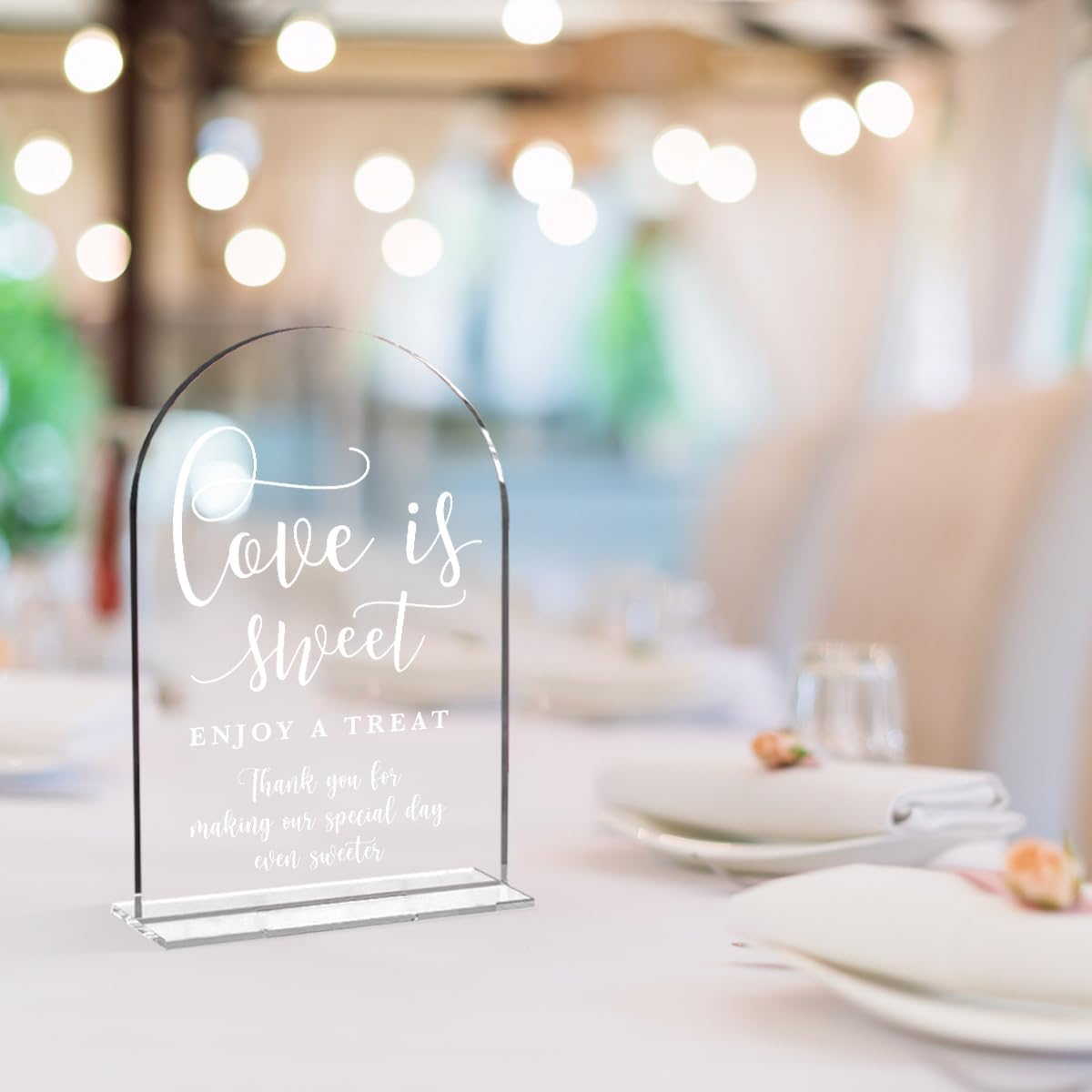Wedding Signs, Love is Sweet Sign for Dessert Table, Wedding Signs For Ceremony And Reception,Arch Acrylic Table Sign for Anniversary, Event,Bridal Shower Decor 5x7 Inch (White)