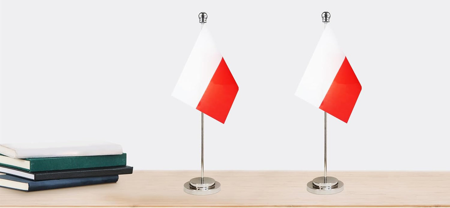 Poland Polish Deluxe Desk Flag Set Small Mini Miniature Poland Polish Table Desktop Flags,Festival Events Celebration,Office Decoration-2 Pack