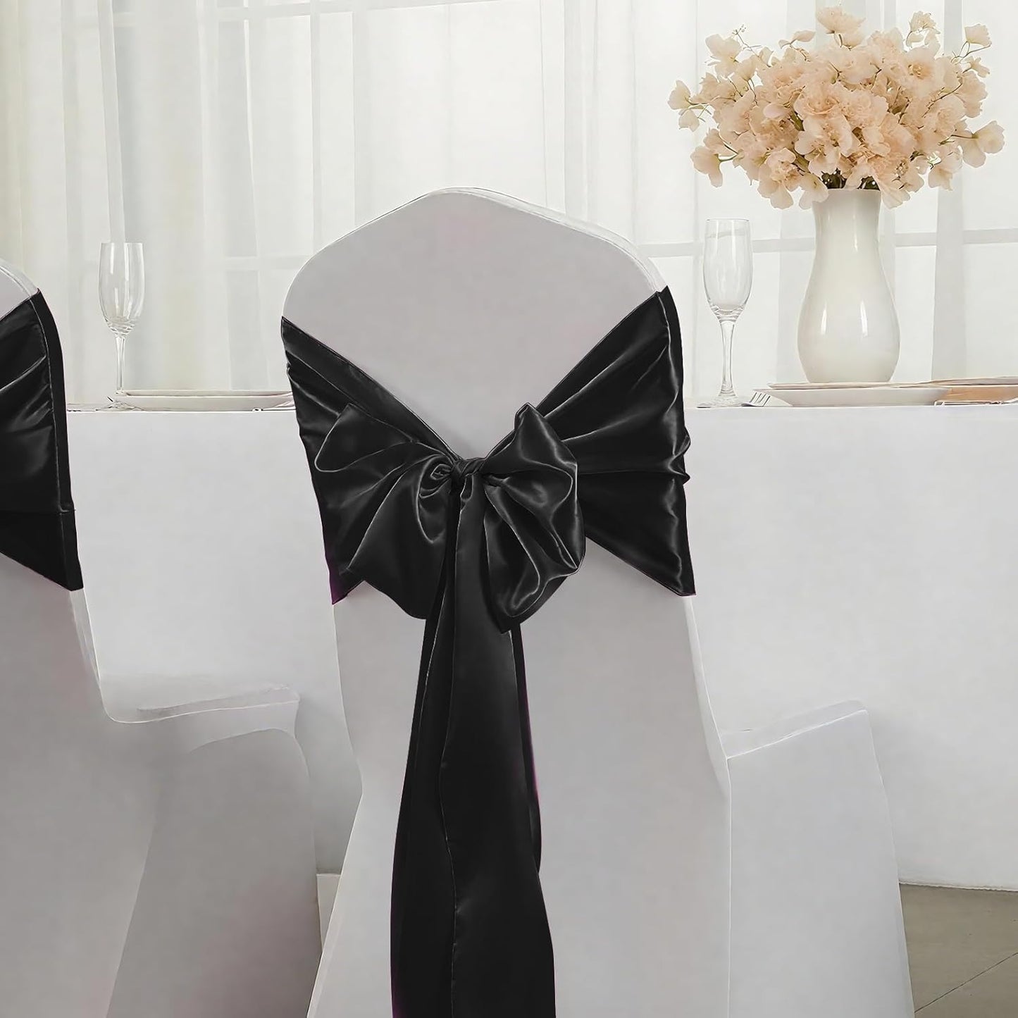 SHEJIZE 10 Pack Black Satin Table Runner 12x108 Inches Long, Bright Silky Smooth Satin Table Runner Table Decor for Wedding Banquet Christmas Prom Event Birthday Party