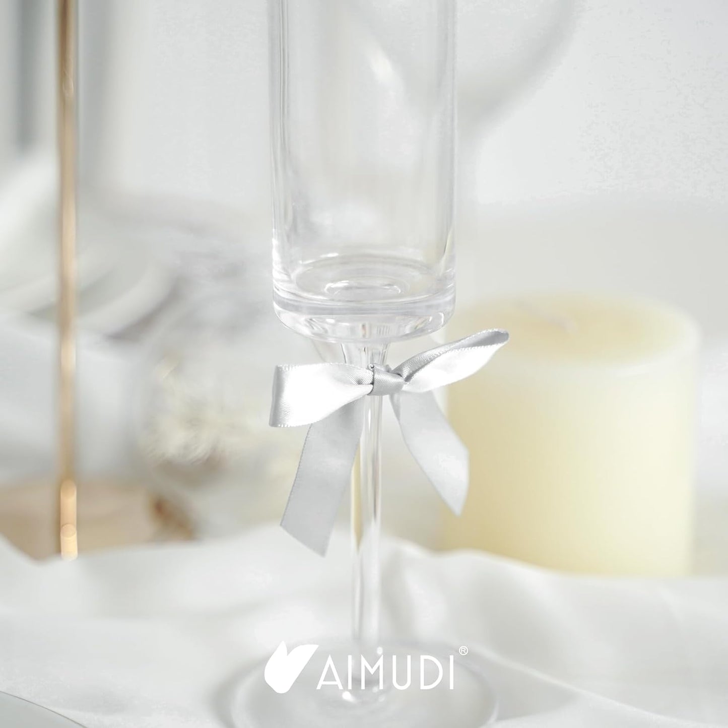 AIMUDI Silver Satin Ribbon Twist Tie Bows 2.5" Pretied Bows Premade Craft Bows for Treat Bags Cake Pop Gift Wrapping Basket Wedding Favors Cookie Candy Bagging Baby Shower - 50 Counts